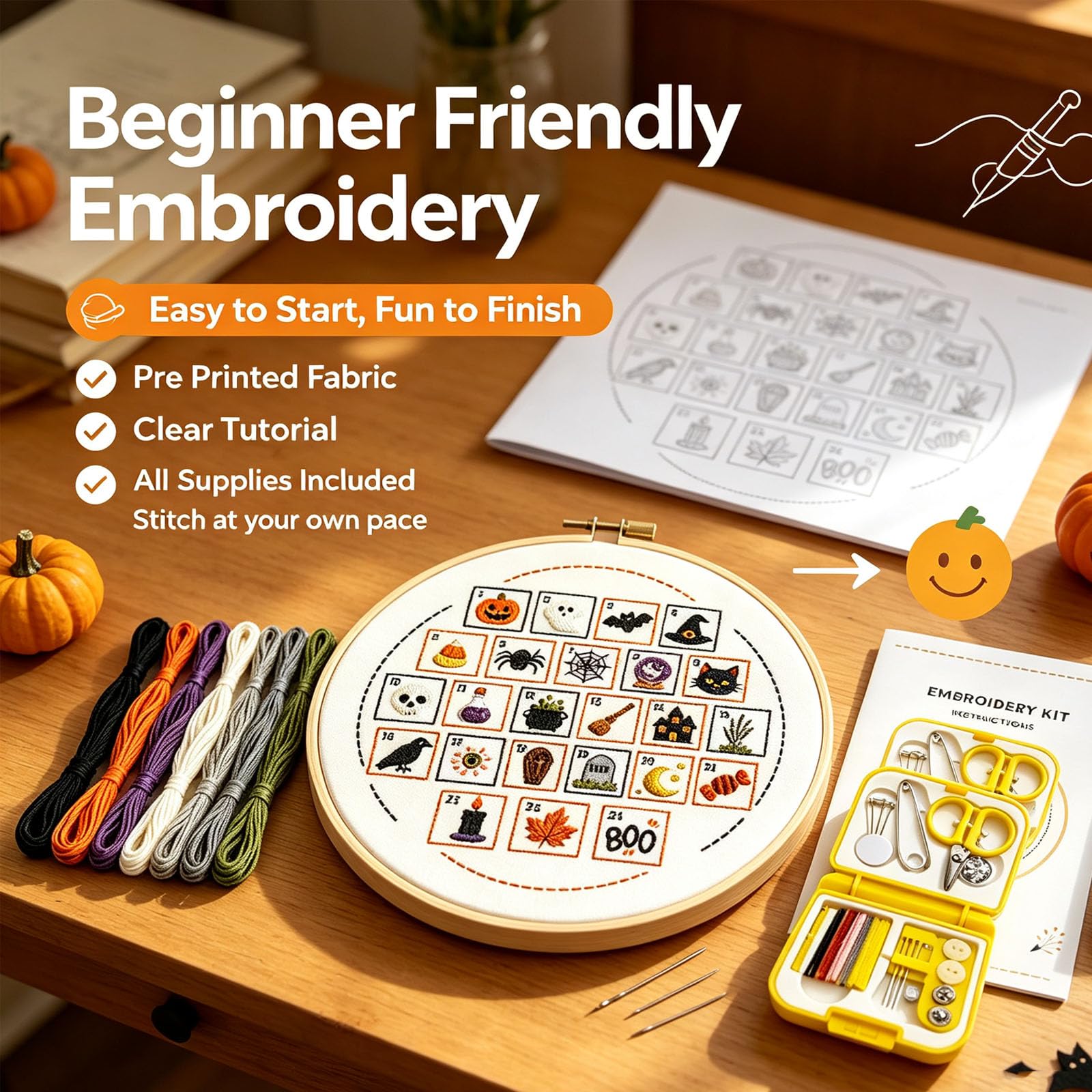 Kit di ricamo del calendario dell'Avvento di Halloween, fatto a mano (2pcs)
