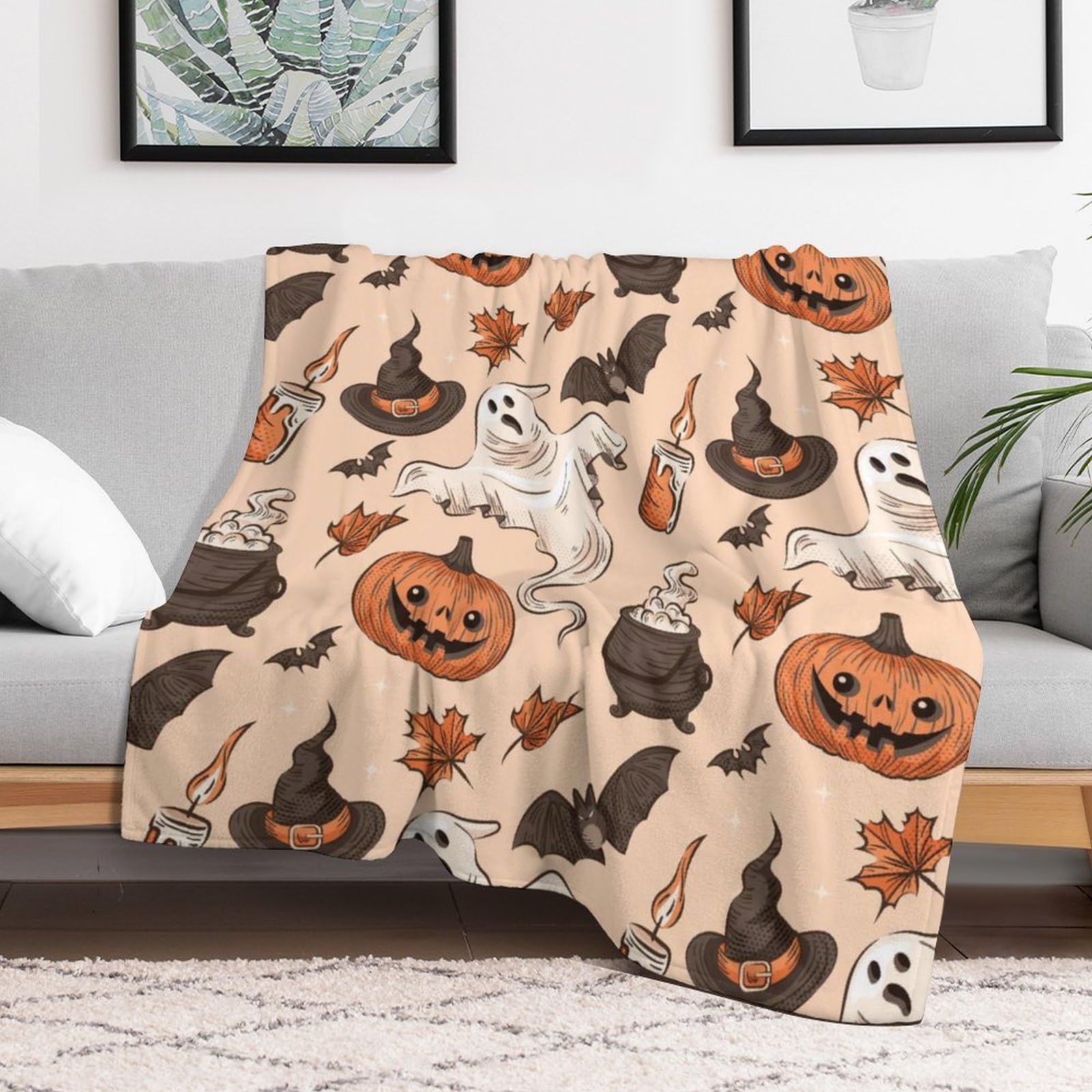 All Saints' Day Printed Blanket Super Soft Flannel Fleece Cozy Blankets for Bed,Sofa,Couch,Gifts for Women Men,Camping and Travel Warm Fuzzy Blanket for All Season (Ghost, 50" x60)