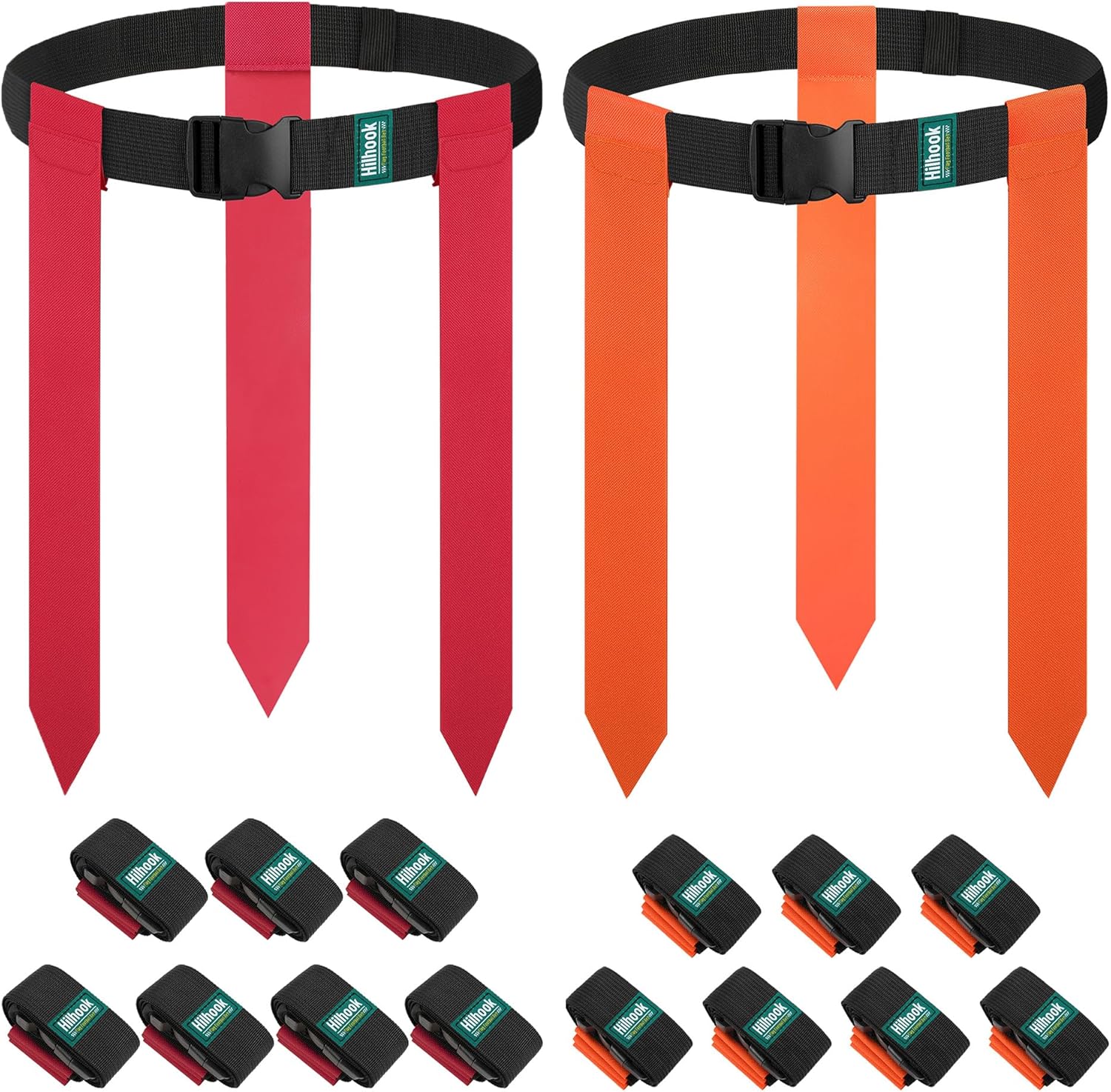 14 Player Flag Football Belts Sets for Youth, Kids and Adults Sport Team Building and Competition Training, Red & Orange