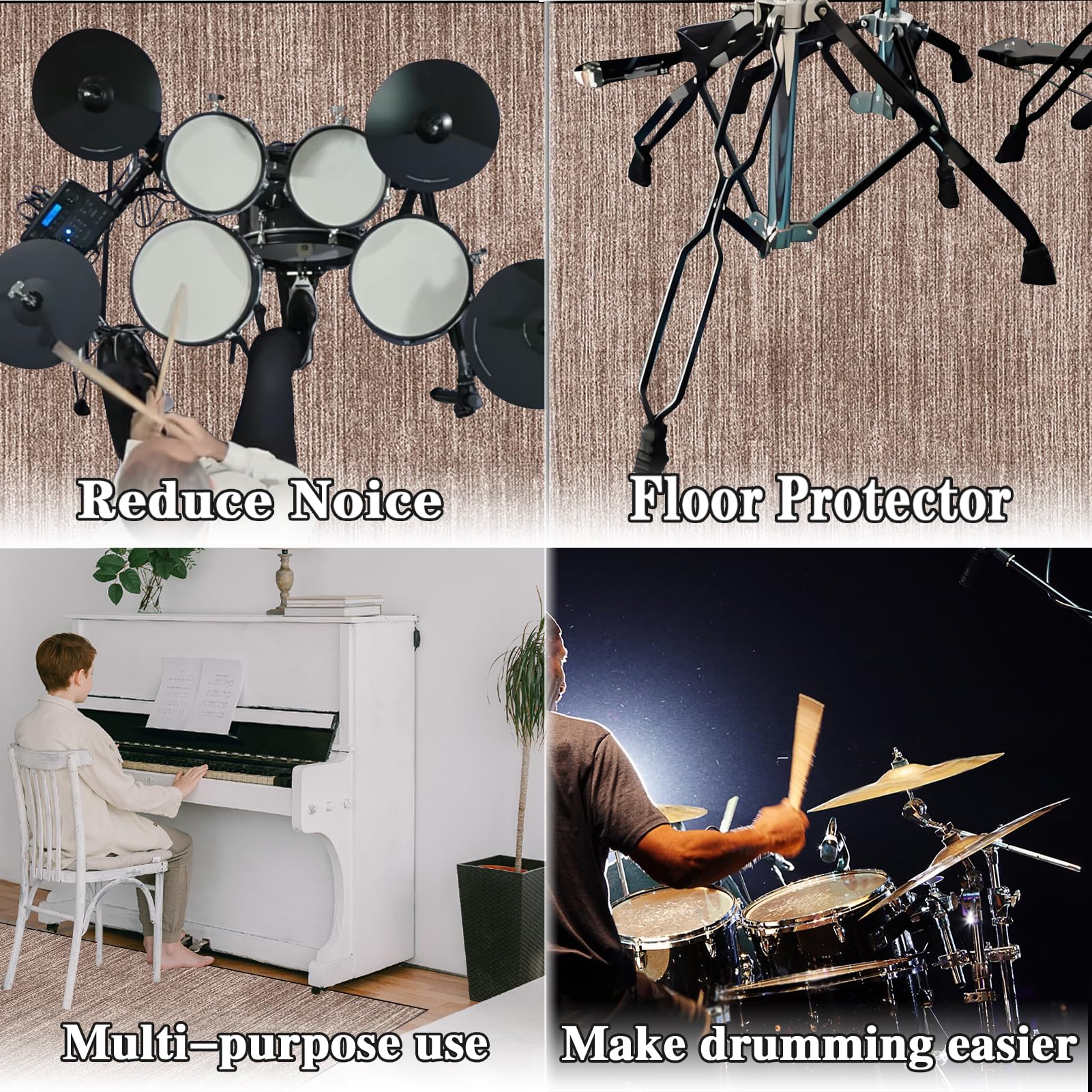 140 x 120 cm Schlagzeugteppich Schalldicht Drum Teppich rutschfest Trommelteppich Musikinstrumente Bodenmatte Professionelle Schlagzeug Teppich Elektronisches Jazz Schlagzeug Kit für Bass Snare Drum