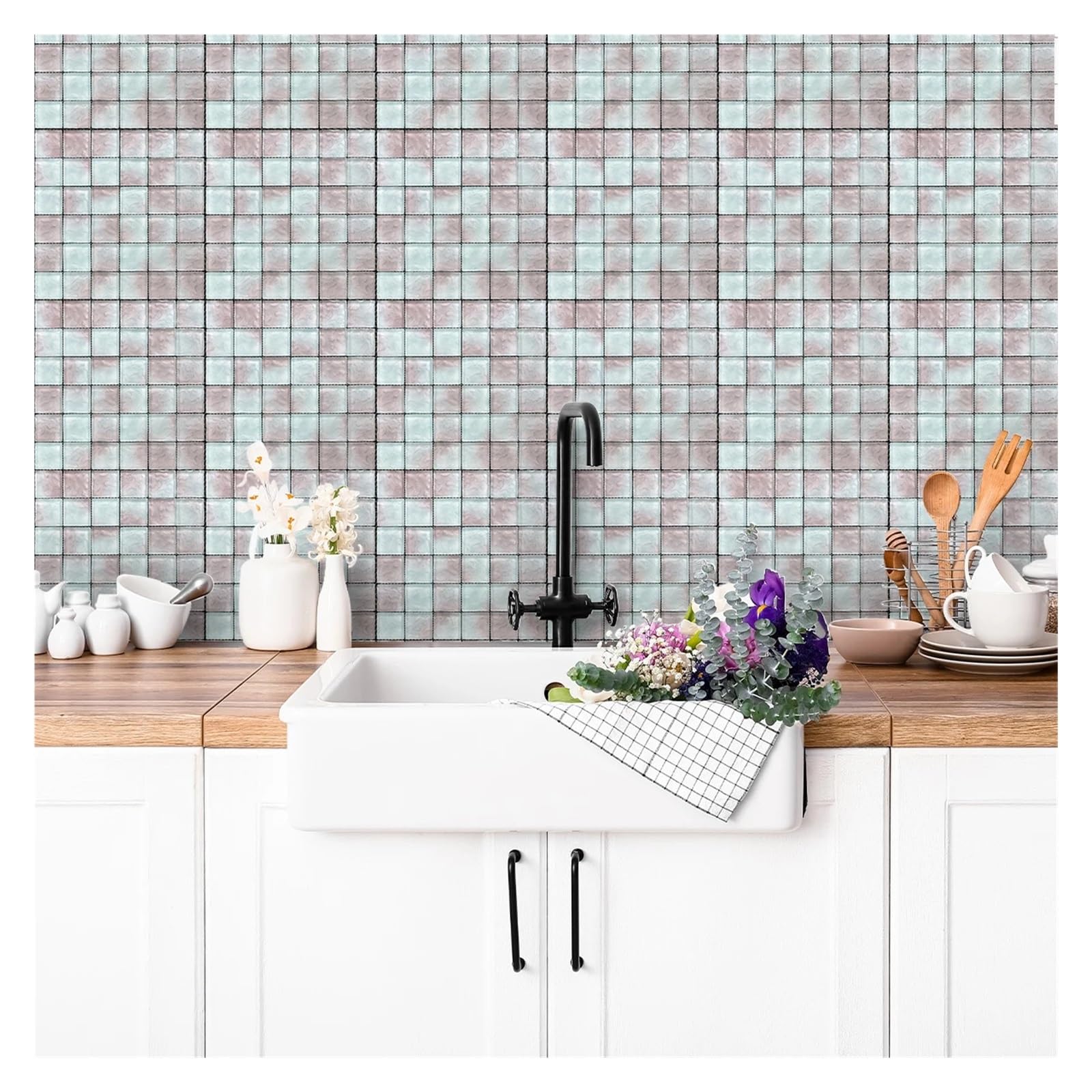 Naklejki imitujące płytki mozaikowe, 12 Pcs Self-Adhesive Crystal Mosaic Tile Stickers Multicolor(Color 2)