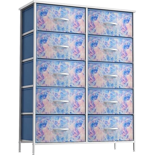 Sorbus Kids Dresser with 10 Drawers - Storage Unit Organizer Chest for Clothes - Bedroom, Kids Room, Nursery, & Closet - Steel Frame, Wood Top & Handles, and Easy Pull Fabric Bins