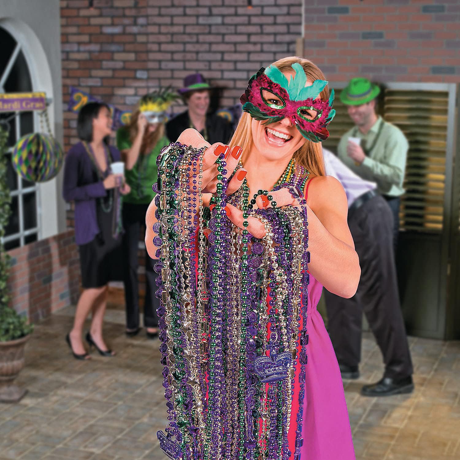 Bead Assortment Mardi Gras Beads Bulk (100 Pcs) Mardi Gras Decorations Beads Necklaces Metallic Purple Gold Green Assorted Unique Designs For Masquerade Costume Party Favors Supplies By 4E's Novelty