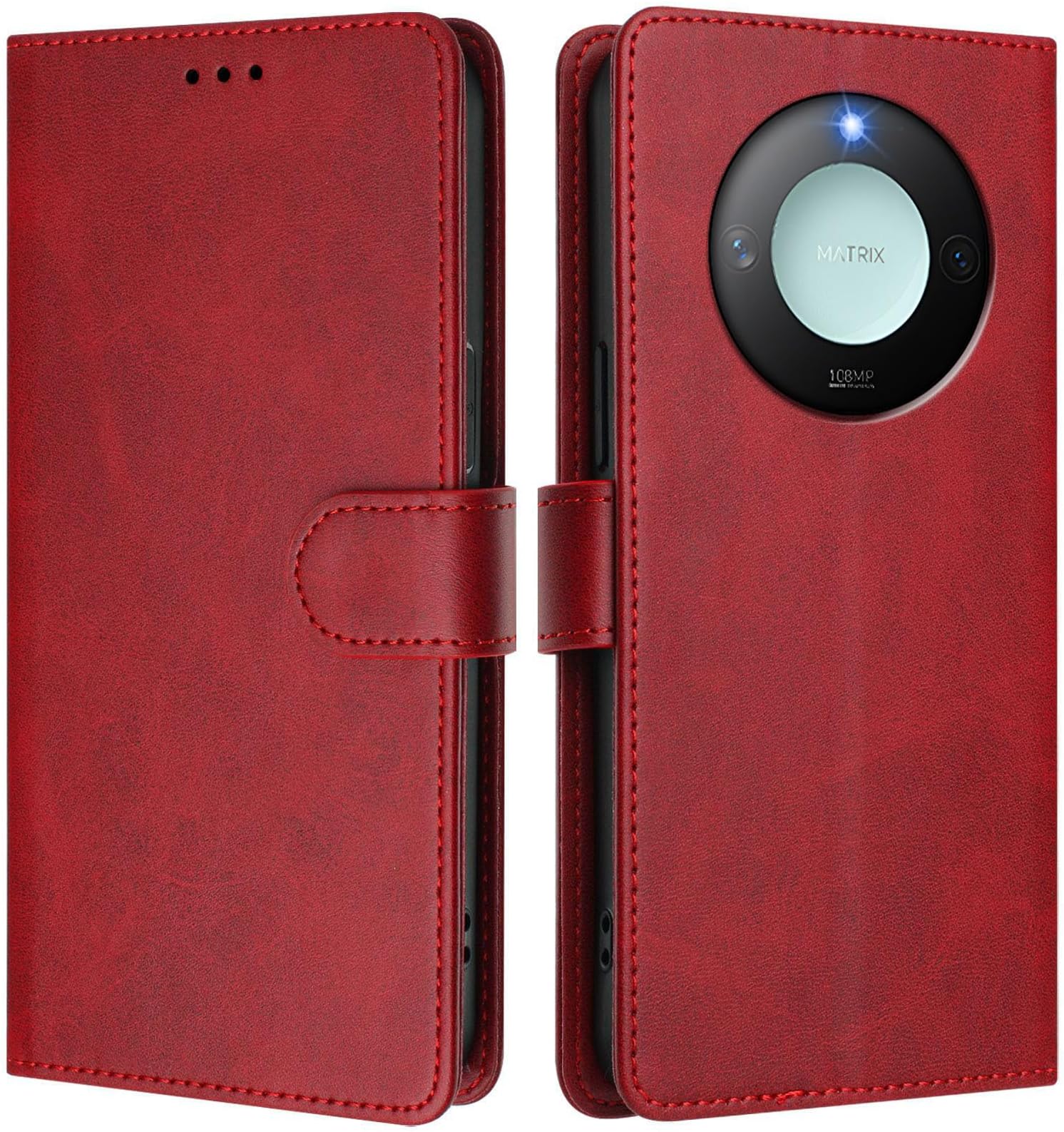 Leather PU Compatible for Honor X9C Smart 5G Overseas/Honor X60 5G Domestic Case with [Credit Card Holder][RFID Blocking],PU Leather Flip Book Protective Cover Women Men,Red