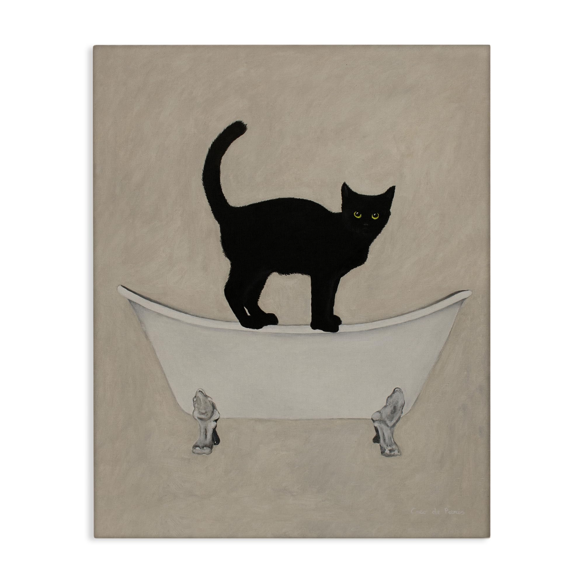 Black Cat Claw Foot Bathtub, 24 x 30 Inch Canvas Wall Art