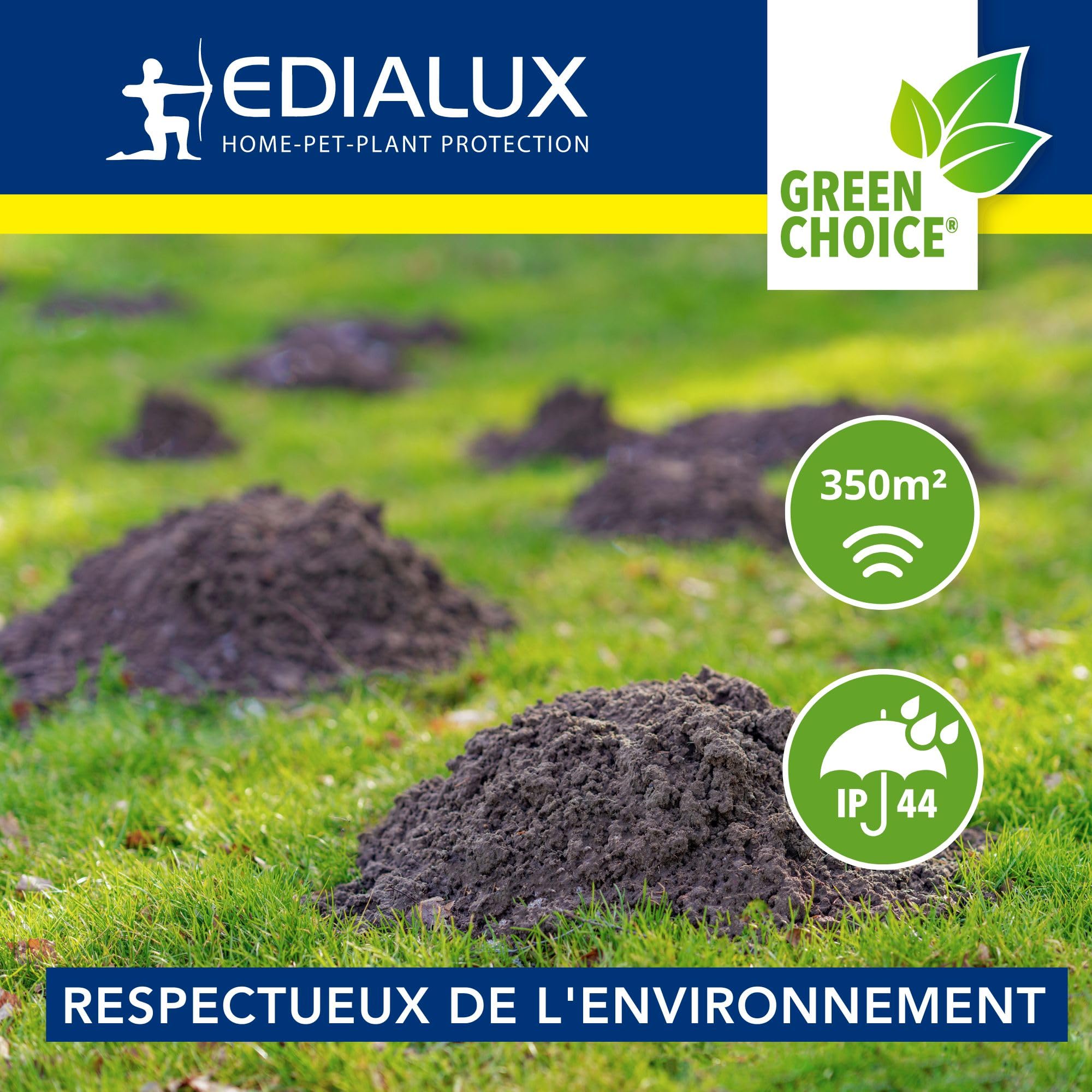 Edialux Répulseur Solaire pour Taupes avec Sons et Vibrations système répulsif ultrasonique écologique pour Jardin Protection Jusqu’à 350 m² résistant aux intempéries