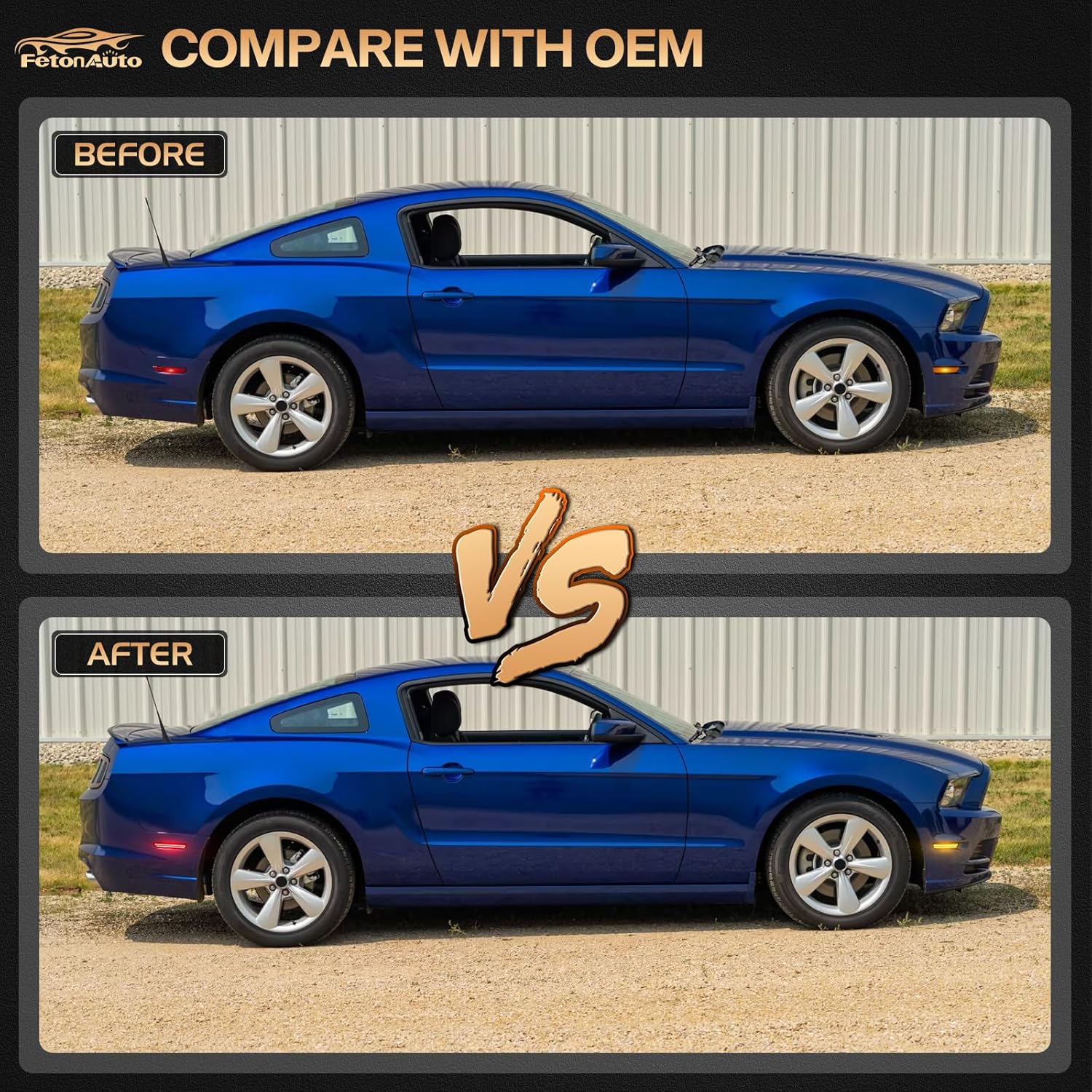 Dynamic Sequential Amber Red LED Side Marker Lights for Ford Mustang 2010 2011 2012 2013 2014 Front Rear Bumper Reflector Indicator Assembly, Smoked Lens