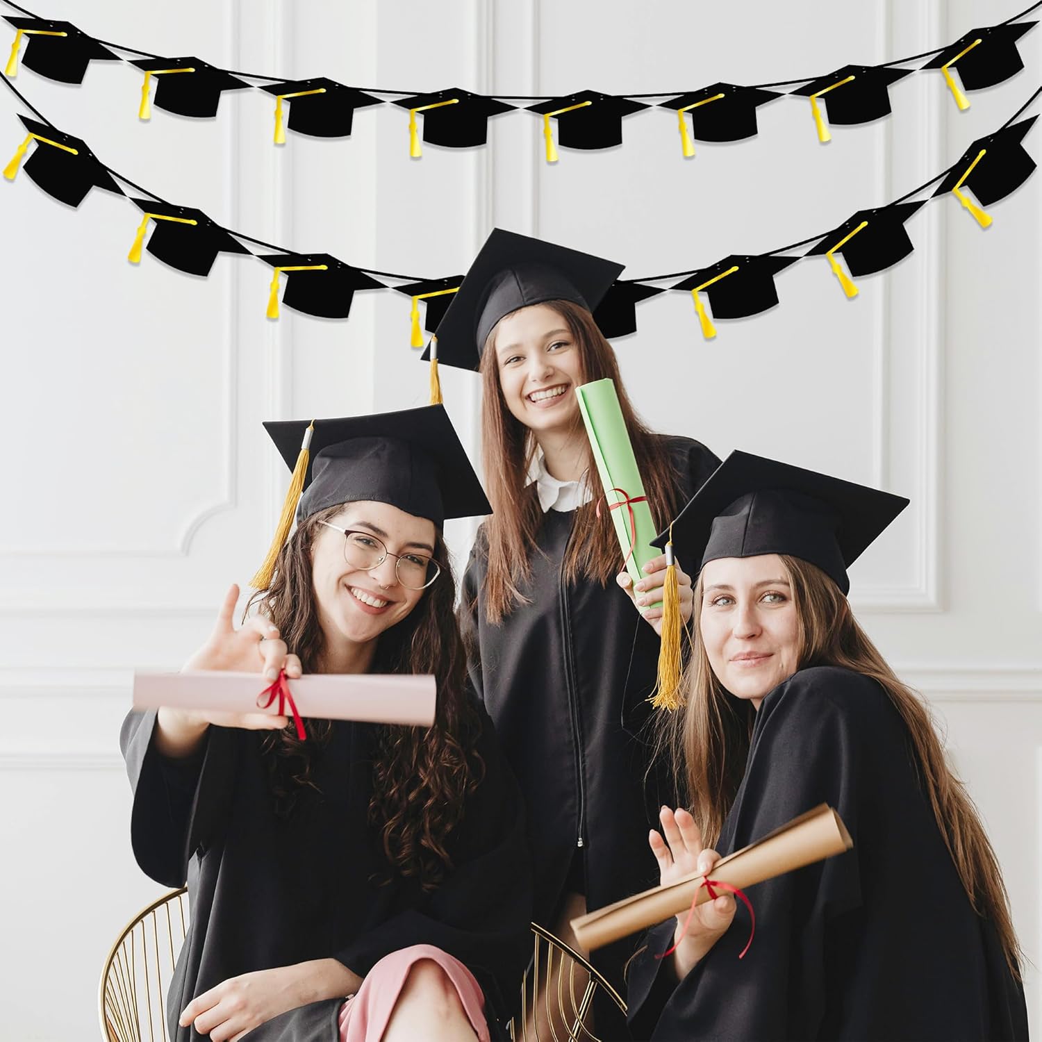 16PCS Graduation Decorations Banner 2025, Congrats Grad Banner, Black Graduations Party Banner Decorations, 2025 Graduation Garland for College High School Grad Party Supplies Decor - Image 4