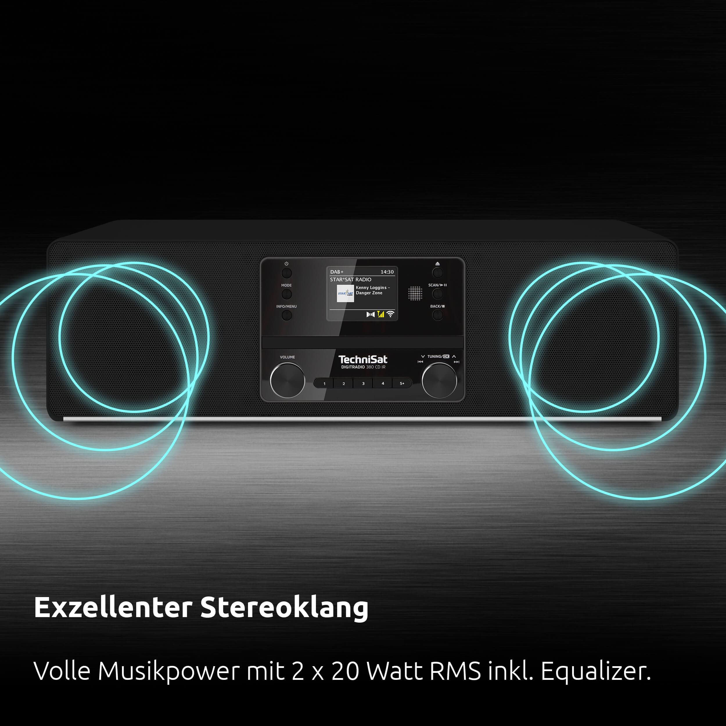 TechniSat DIGITRADIO 380 CD IR - DAB+/UKW/Internet-Stereoradio (CD-Player, Bluetooth, USB, Spotify Free, App-Steuerung, 2 x 20 W, Stereo-Kompaktanlage, Farbdisplay, Wecker, Fernbedienung) schwarz
