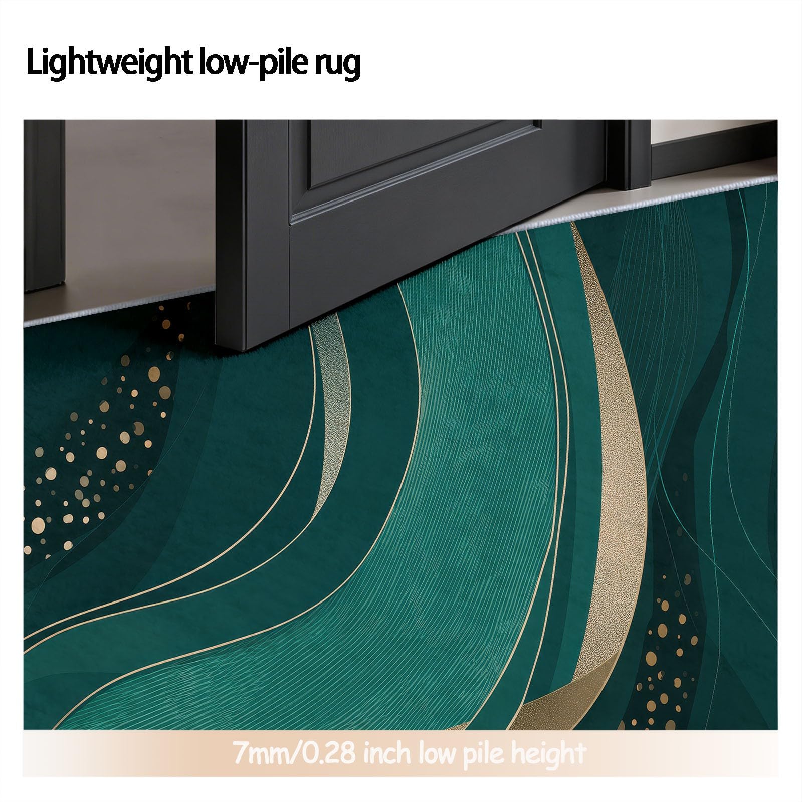 Générique Luxe Italien Tapis Rond Salon 180 cm Poils Courts pour Chambre Cuisine Intérieur, Texture Marbre Lignes Dorées Antidérapant Doux Flanelle Tapis Rond Décoratif, Vert Foncé
