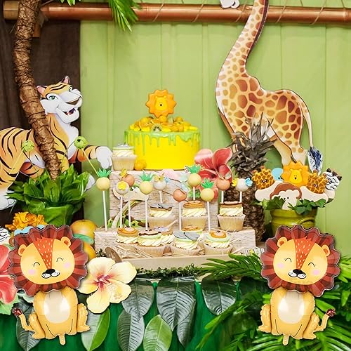 Miniatura 6 de Globos de aluminio de león gigante, selva, safari, animales, decoraciones de fiesta de cumpleaños, globo de Mylar para niños, un tema salvaje,