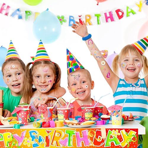 Miniatura 7 de Tatuajes temporales Groovy, 177 tatuajes falsos con purpurina para niños, calcomanías de tatuajes para niños y niñas, diseño de margaritas hippie,