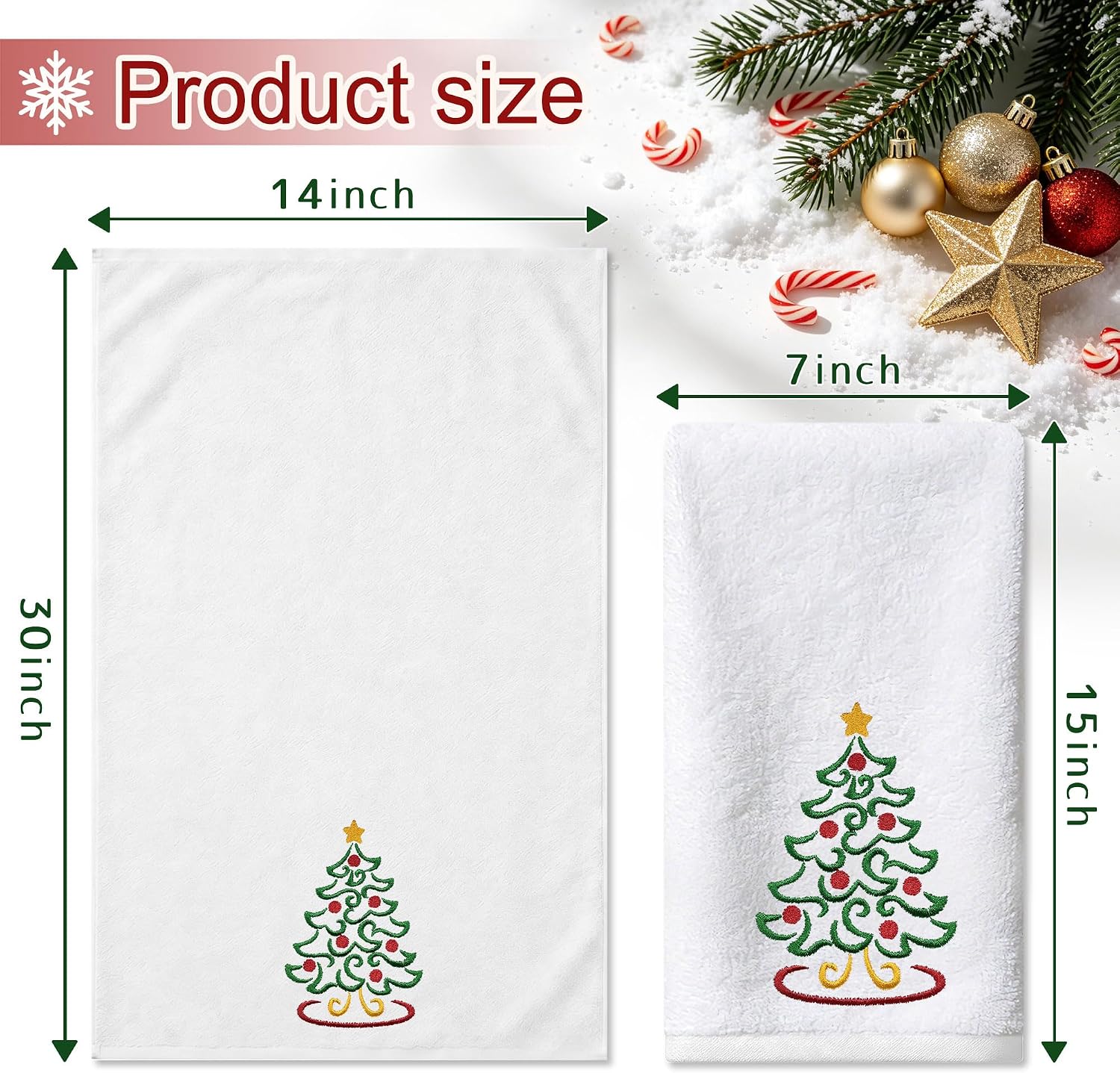 Hexagram Christmas Hand Towels, Christmas Trees Embroidered Bathroom Decor