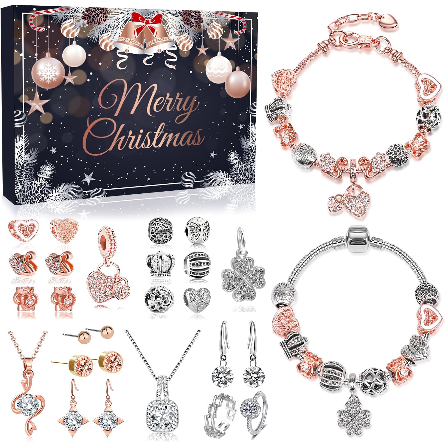 Weihnachts-Adventskalender 2024 Für Mädchen – Mit 24 Frozen & Schneeflocken-Anhängern & Armband, DIY Charm Kalender