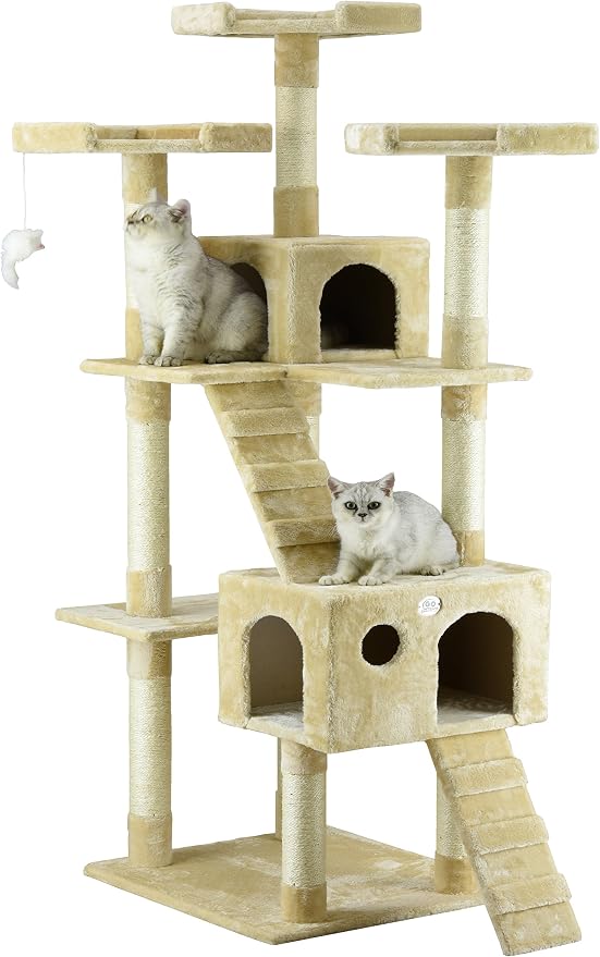 Go Pet Club 72" Tall Cat Tree Tower with Cat Condos - Large Cat Tree - Cat Tower for Indoor Cats - Play Scratch Hide Climb Activity Furni...