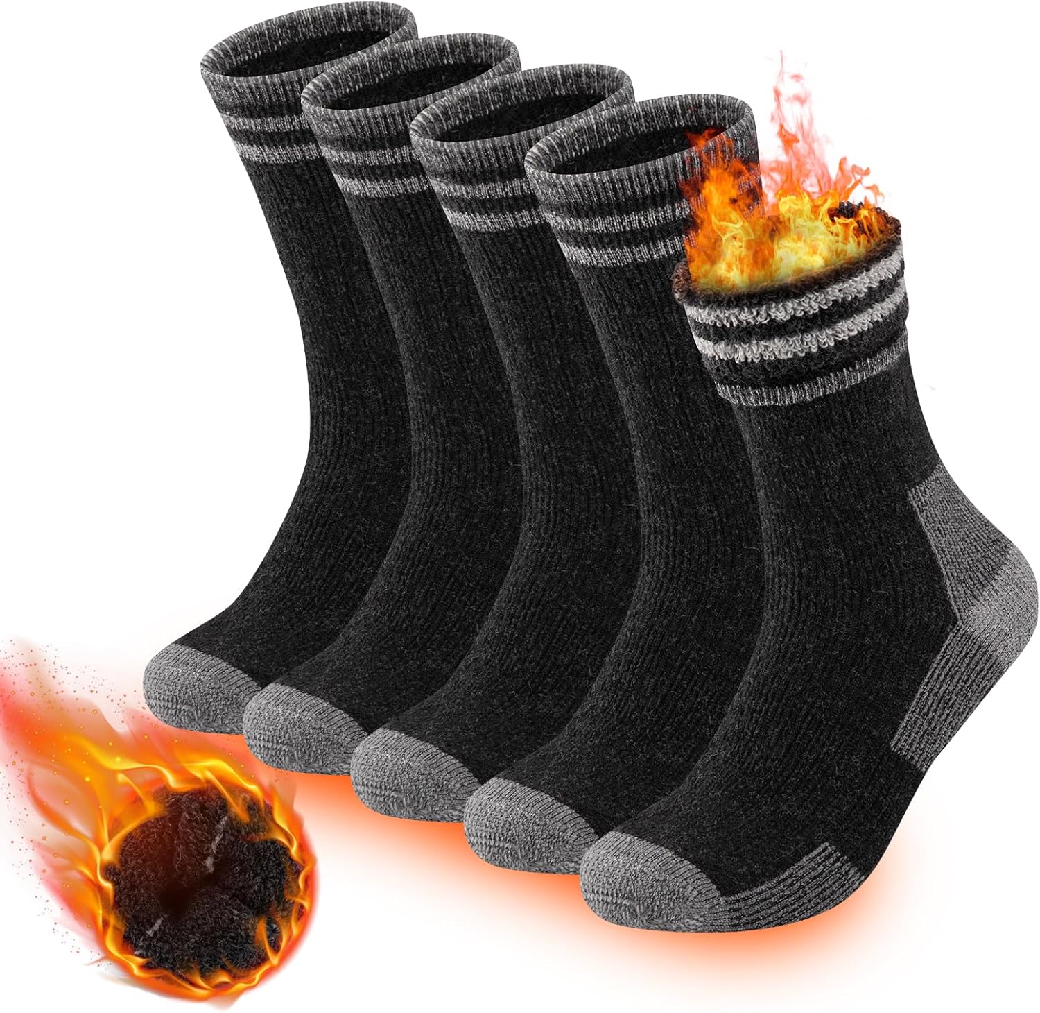 COOVAN Mens Merino Wool Crew Socks - Thermal Warm Winter Boot Socks for Cold Weather Work & Hiking - 5Pairs - Image 8