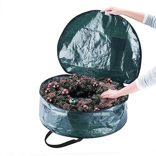 Miniatura 4 de Elf Stor - Bolsa de almacenamiento para coronas de Navidad, bolsa con cremallera de 24 pulgadas con asas, contenedor de plástico para coronas y