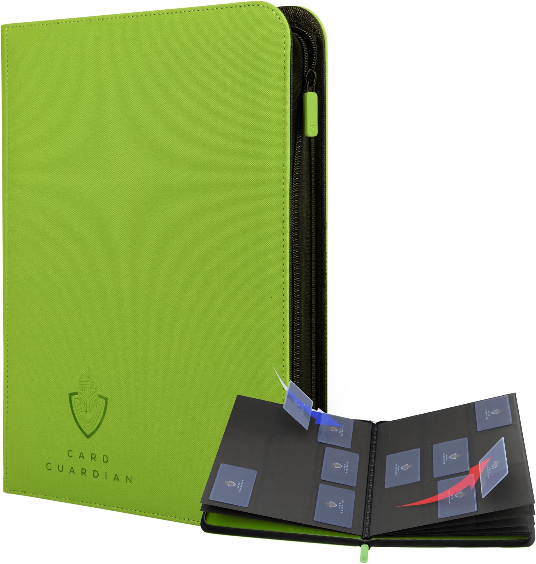 Card Guardian 9 Pocket Card Binder with Zipper – Holds 360 Cards, Side Loading Trading Card Binder for TCG & Football, Premium Card Collection (Lime Green)