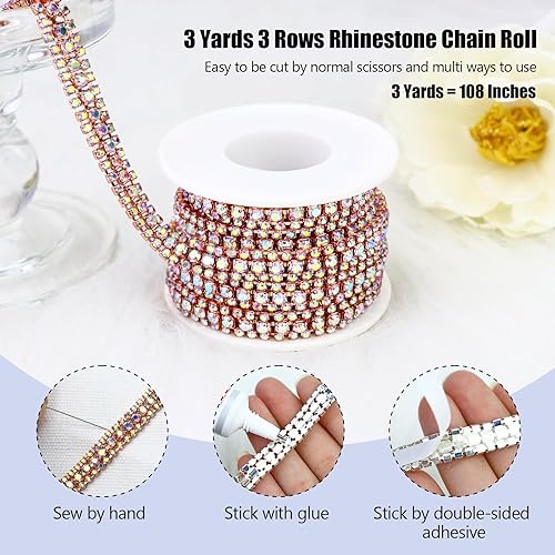 Miniatura 24 de Cadena de diamantes de imitación de cristal para manualidades, cadena de cierre de diamantes de imitación para hacer joyas, pasteles de boda, ramos