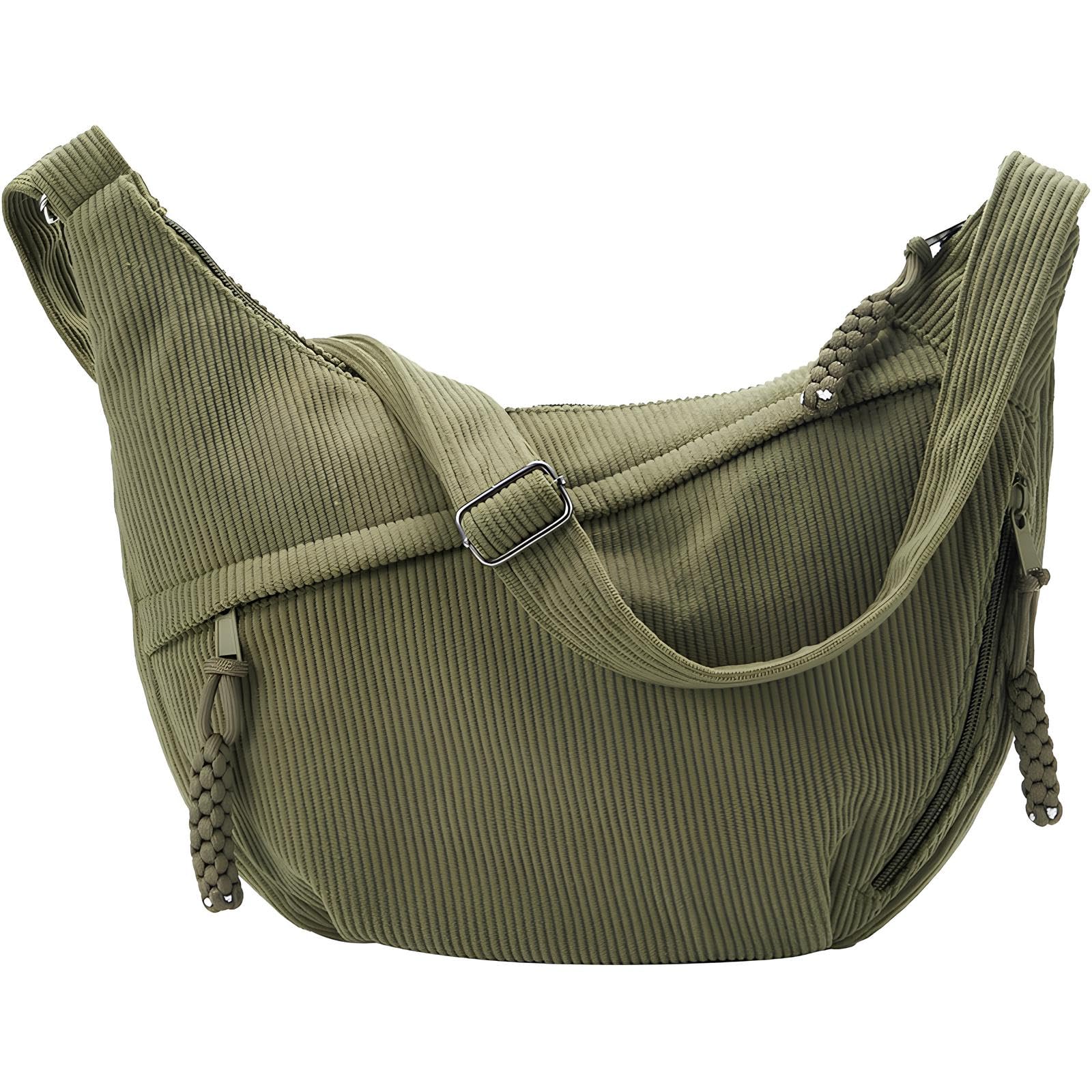 Aphorya Halbmond Umhängetaschen mit verstellbarem Schultergurt, Cord Crossbody Moon Bag Damen, Handtasche Damen Umhängetasche Mittelgroß für Reisen Arbeit Uni Festival und Everyday