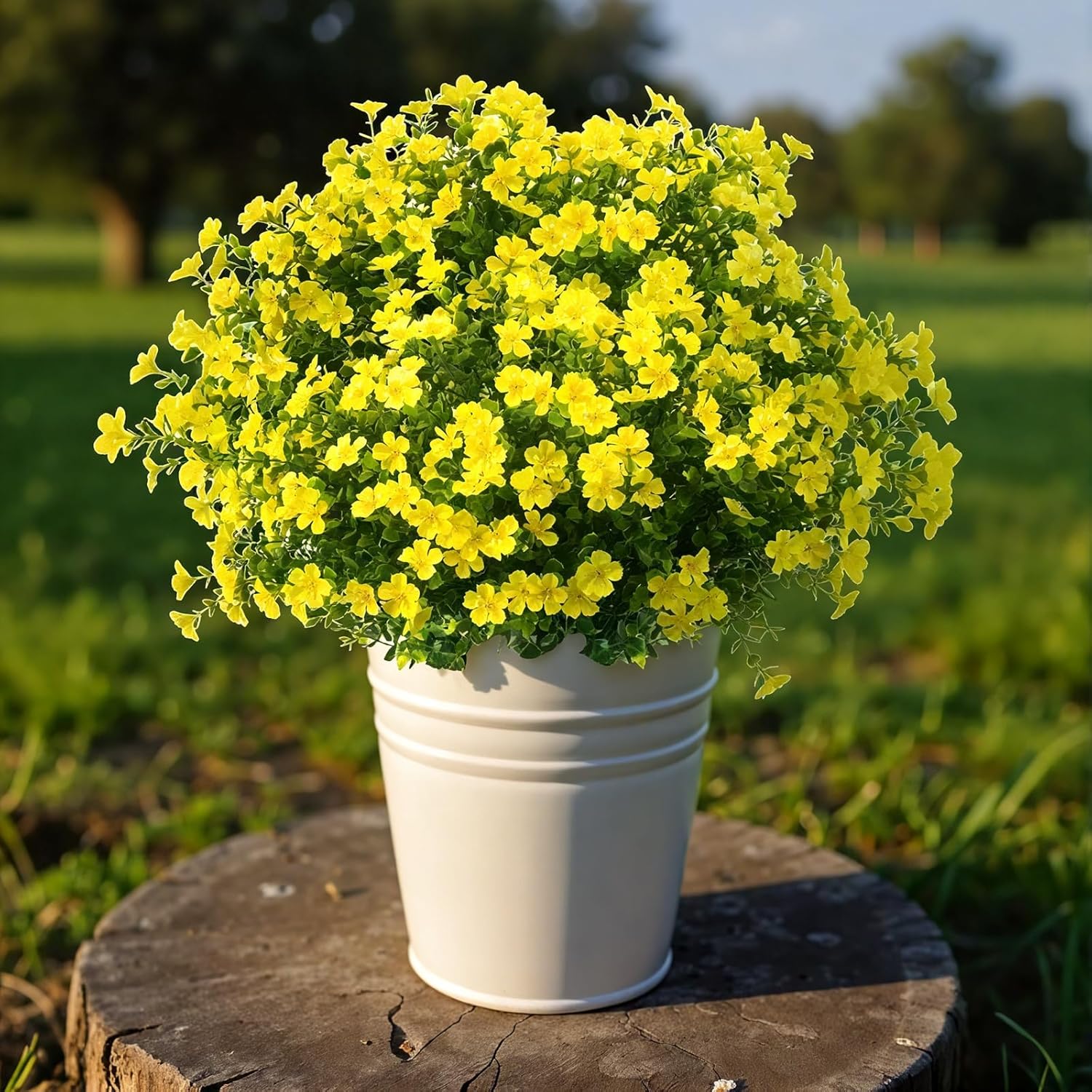 UV Resistant Artificial Flowers, Realistic Fake Bouquets for Outdoor Hanging Baskets, Weatherproof Faux Plants for Balcony Porch Garden No Fade No Maintenance (Yellow-9pack)