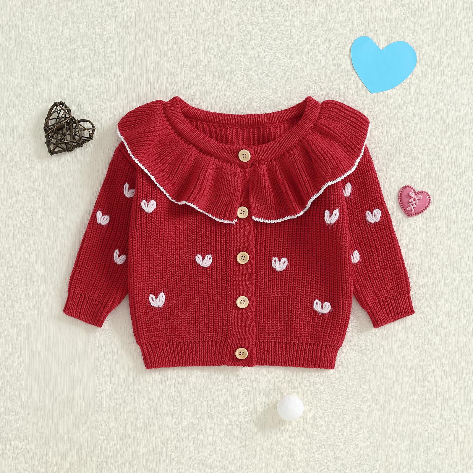 GXNRHG Cardigan Lavorato a Maglia per neonata. Simpatico Ricamo a Cuore, Manica Lunga, Maglione Grosso, Abbottonato. Maglieria per San Valentino