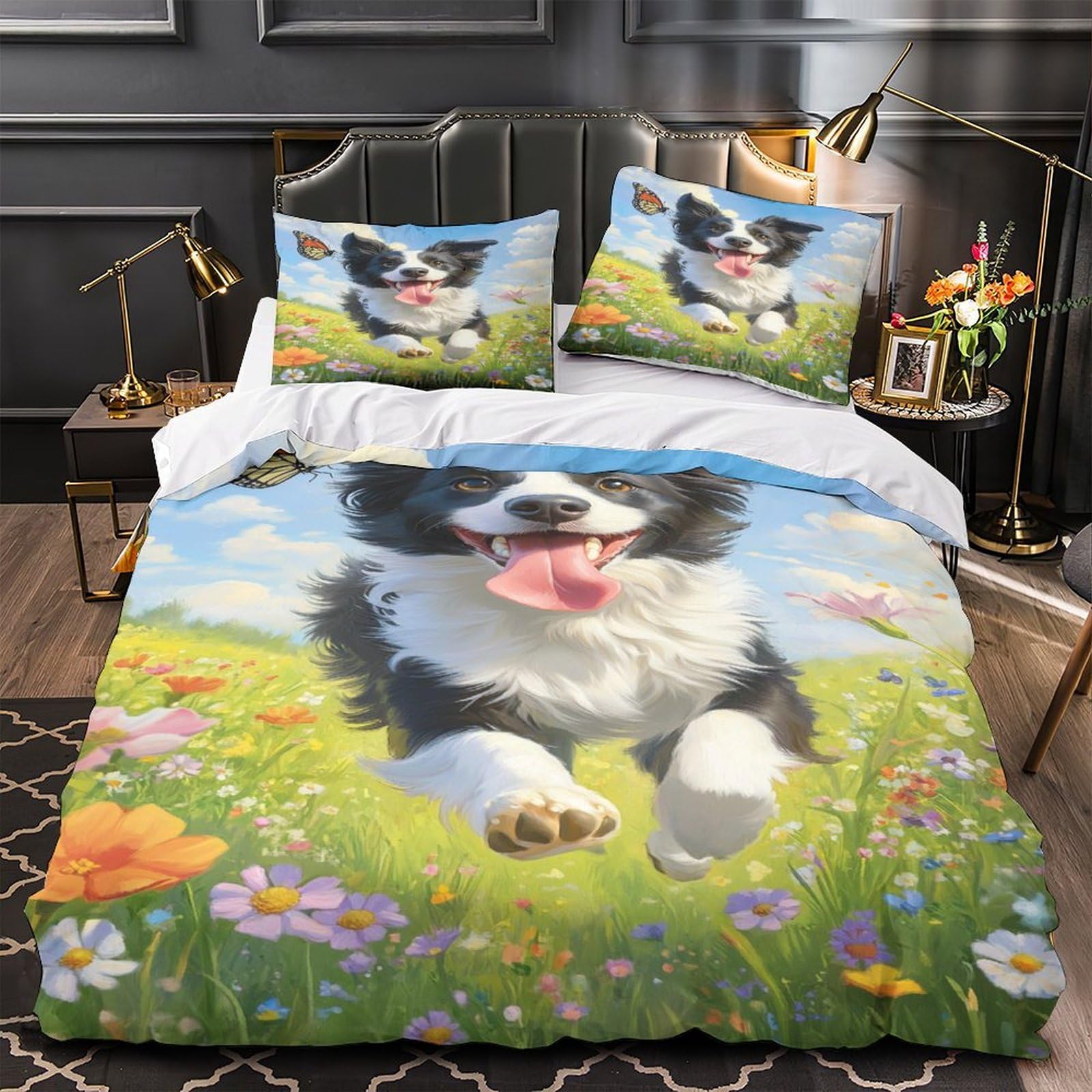 Housse de couette 3D imprimé chien heureux pour égayer la chambre à coucher familiale double