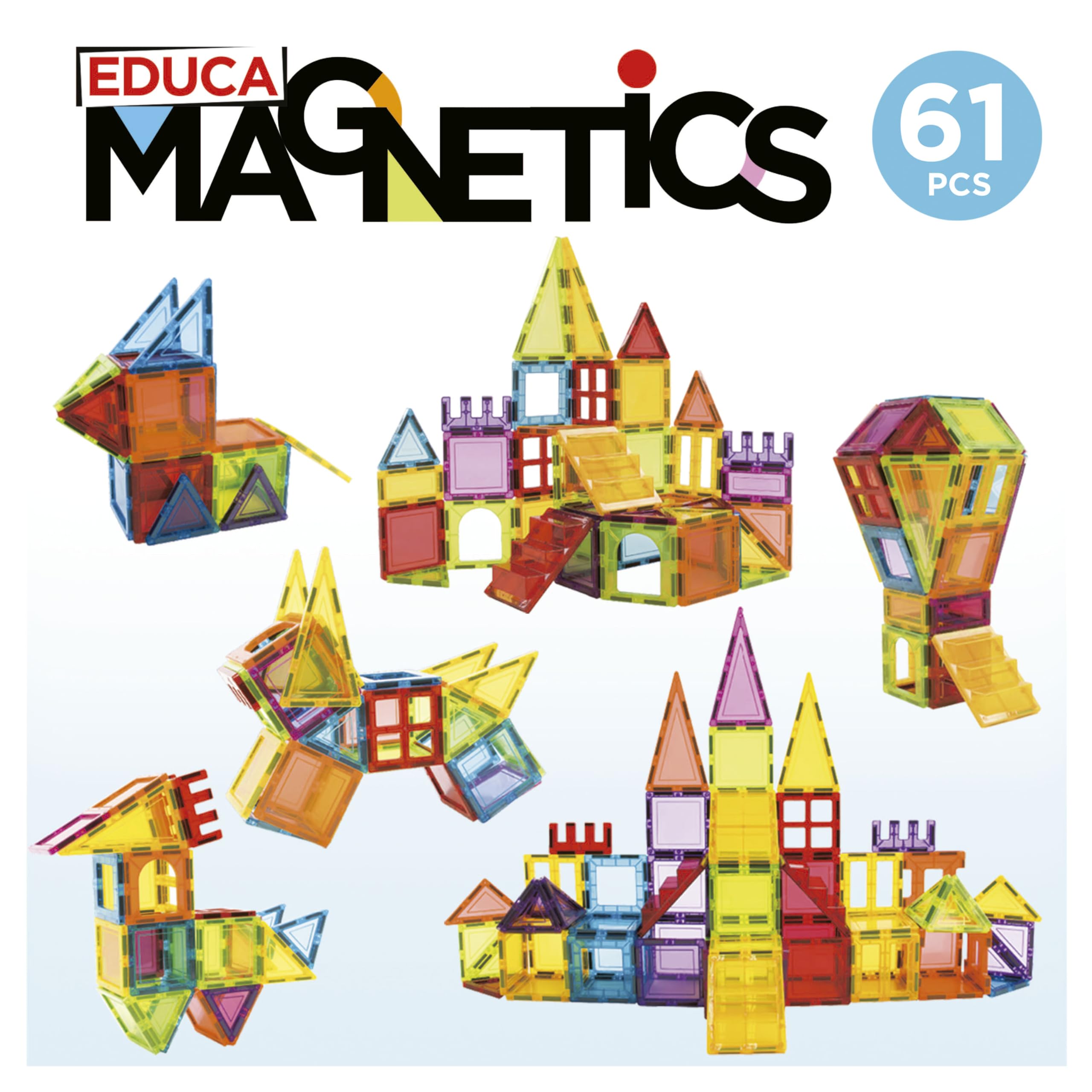 Educa - Magnetics | Juego Educativo de construcción 3D magnético con 61 Piezas para niños, construye Figuras geométricas desarrollando la Creatividad e imaginación. A Partir de 3 años (20024)