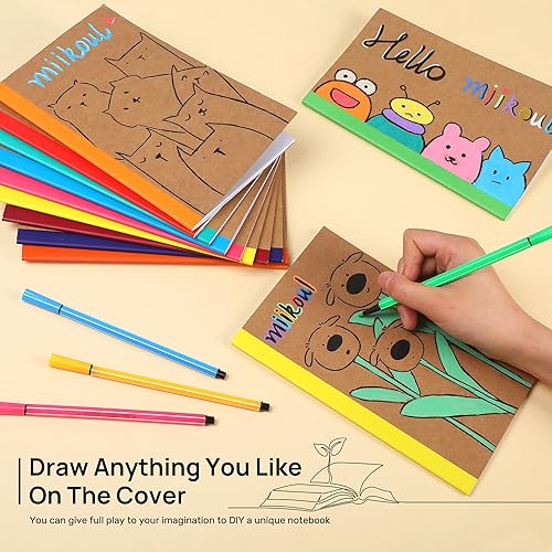 Miniatura 4 de miikoul Paquete de 24 cuadernos de composición a granel, cuadernos rayados A5 de papel kraft con rayas universitarias con espinas de arcoíris, 60