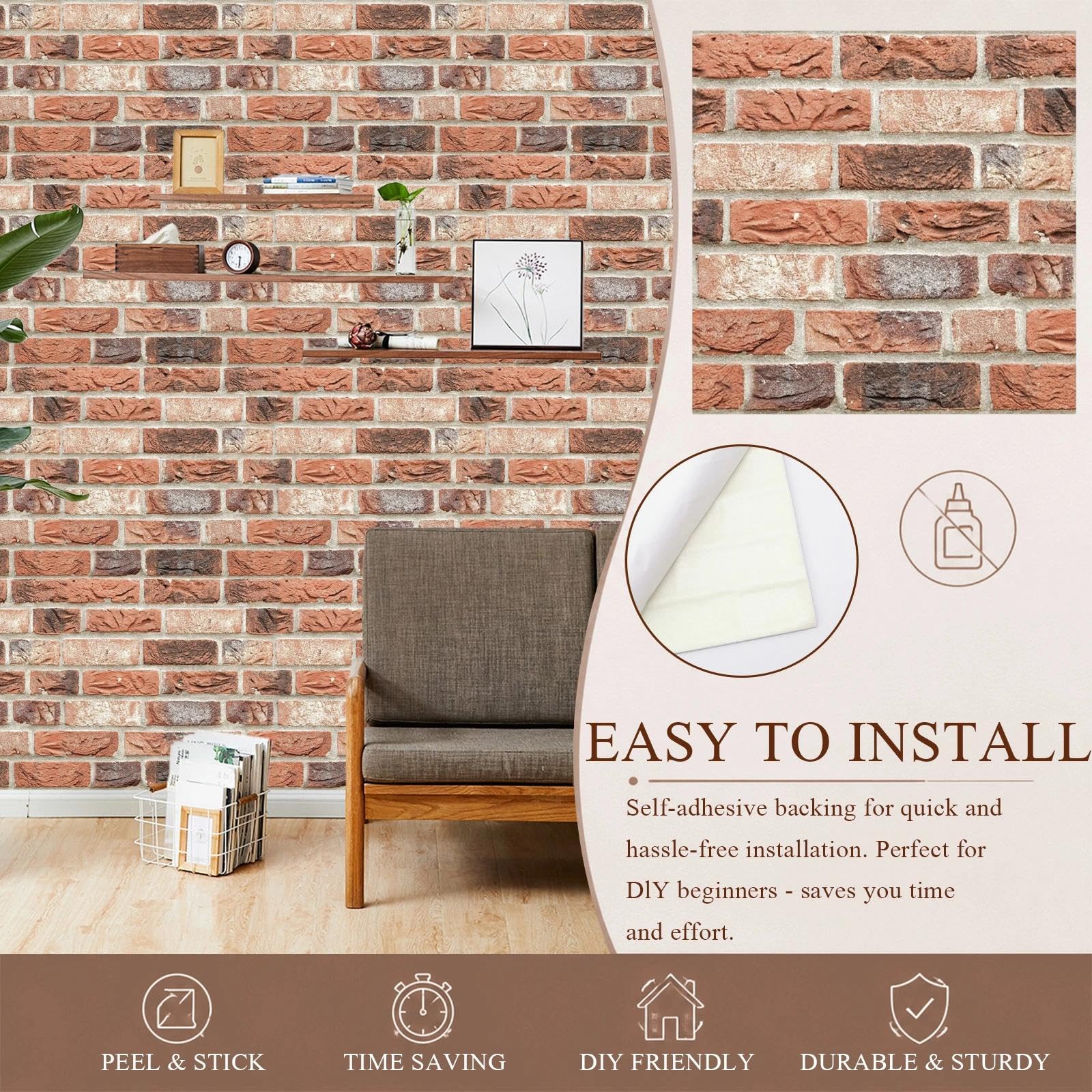 10 paneles de pared 3D, papel pintado autoadhesivo a prueba de golpes, 30 x 30 cm, paneles de pared autoadhesivos, adecuados para paredes con aspecto de piedra en oficinas, apartamentos y