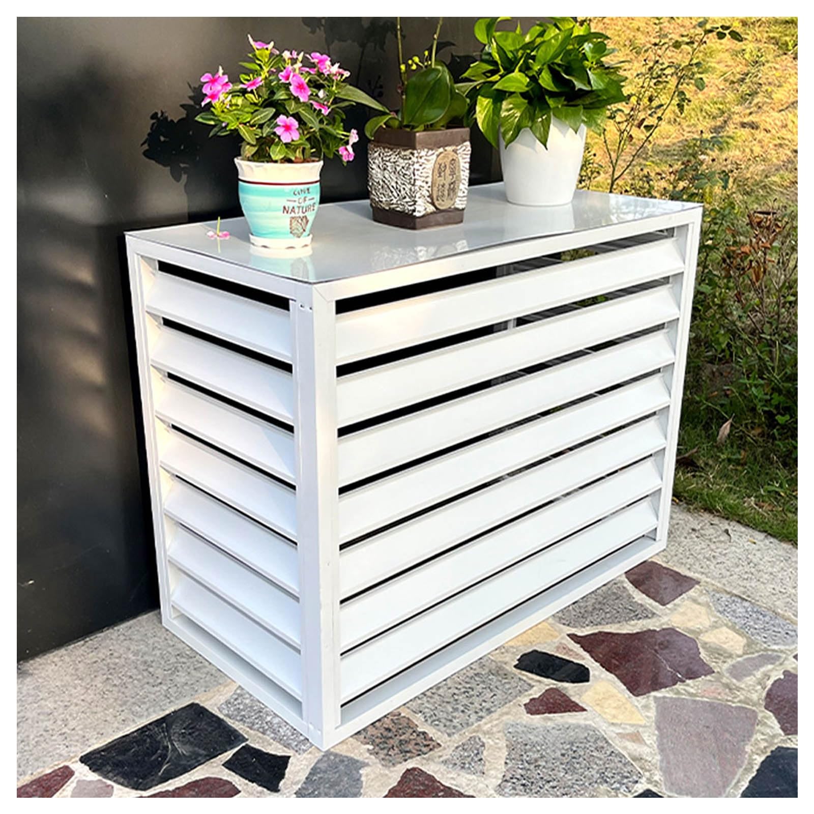 AYCDL Outdoor Air Conditioner Cover - Durable Aluminum Alloy Rack for Large Units, Privacy Fence Screens, Protective Enclosure,White-110x60x80cm