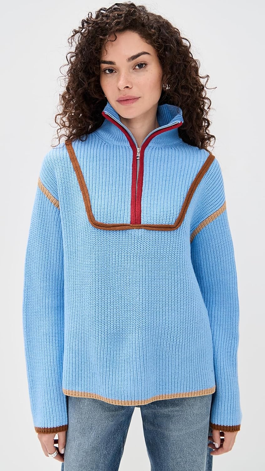 English Factory Women's Contrast Piping Quarter Zip Sweater - Image 2