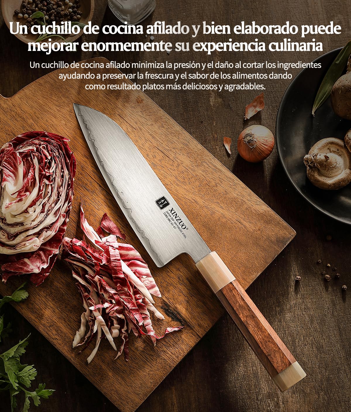 XINZUO 18,3cm Cuchillo Santoku de Cocina Acero en Polvo Japonés ZDP-189 -Profesional Afilado Acero Inoxidable Cuchillo para Verduras -Mango de Desert Ironwood -con Caja de Regalo de Madera de Tung