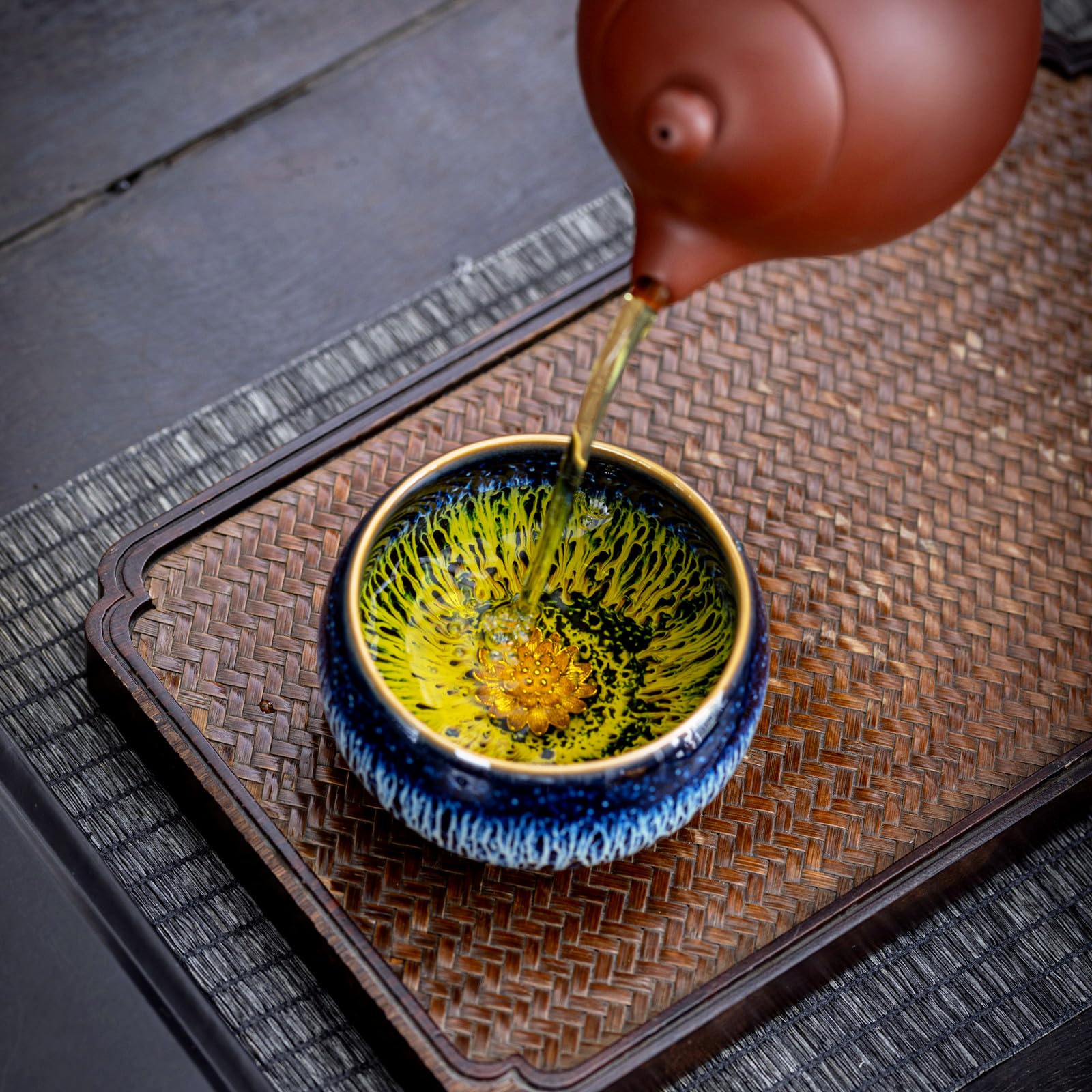 Handgefertigtes Tenmokus Lotus-Teetassen-Set, traditioneller chinesischer Stil, Jianzhan-Keramikofen, kleine Teetassen für Gongfu-Teezeremonie, 2er-Set (Zen)