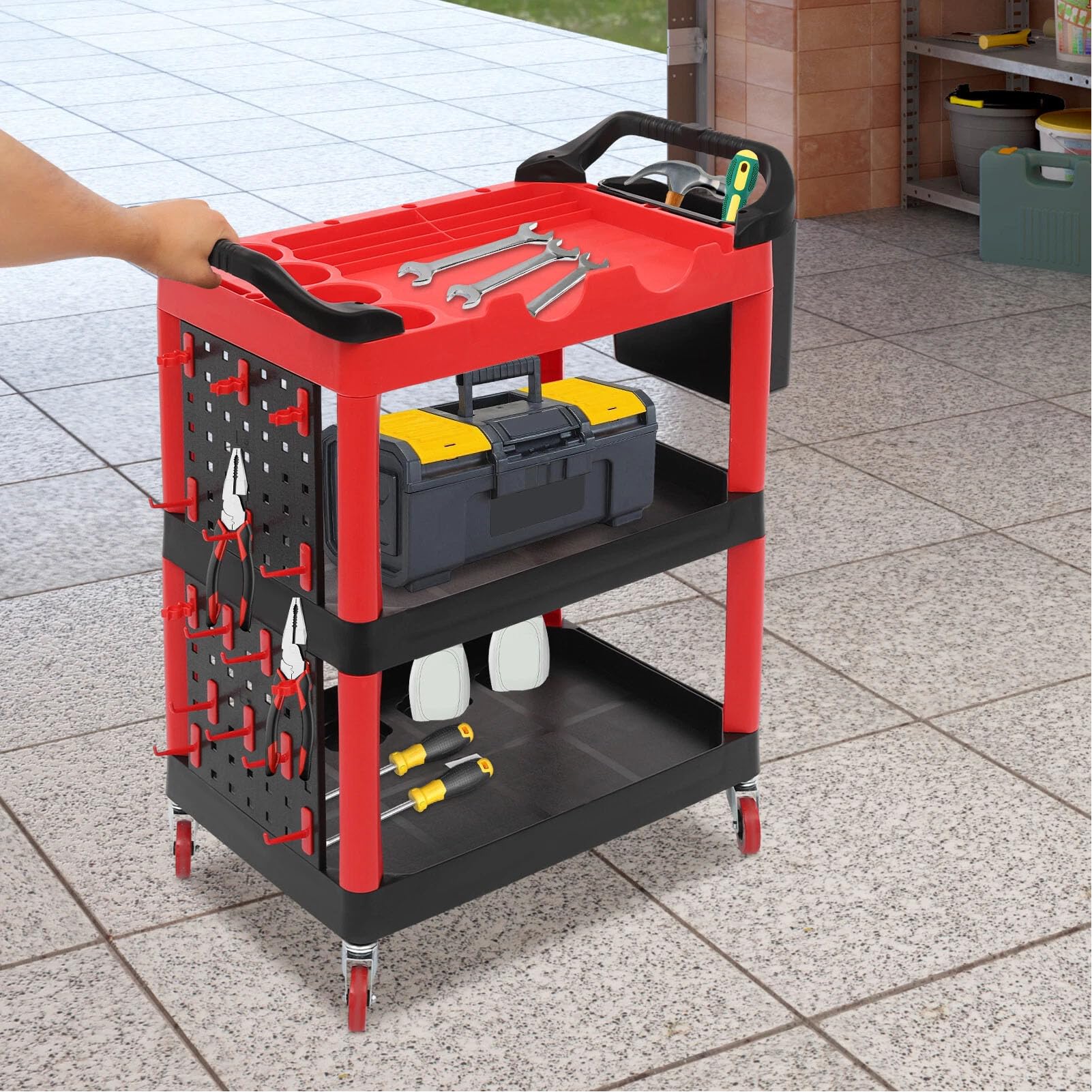 Detalles Automáticos Carry with Wheels, Cart Herramientas Detalles Servicios Públicos 3 Niveles Almacenamiento Garaje Organizador Lavado Autos para Taller Detalders Mecánica
