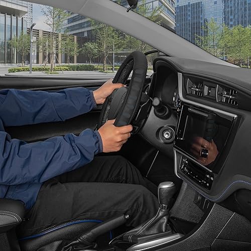 Miniatura 4 de Motor Trend FlexGrip - Funda para volante de automóvil, funda estándar de 15 pulgadas, protector de volante negro y gris carbón para auto, camión,