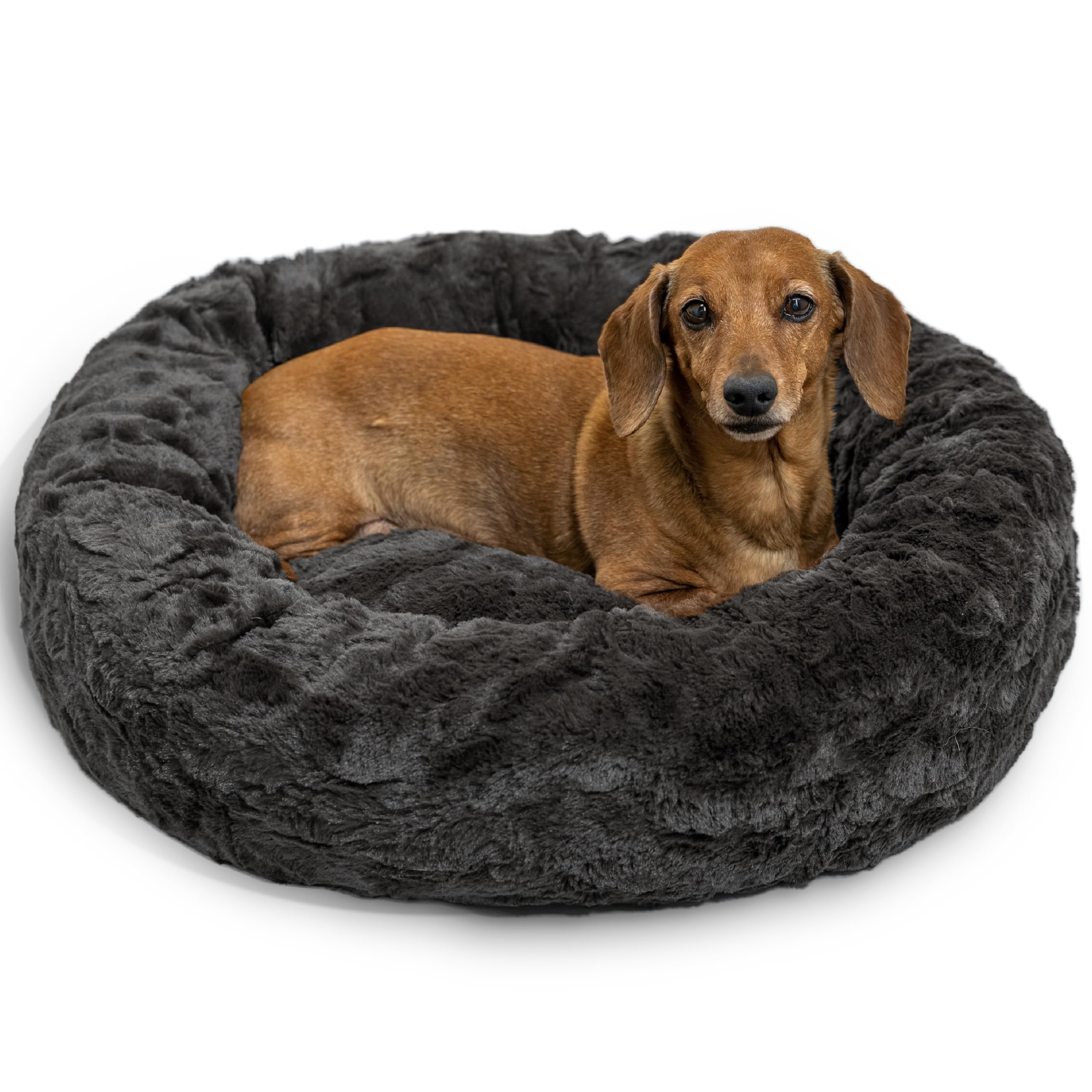 Best Friends by Sheri Original Calming Donut Dog Bed, Mink Dark Gray, 23"