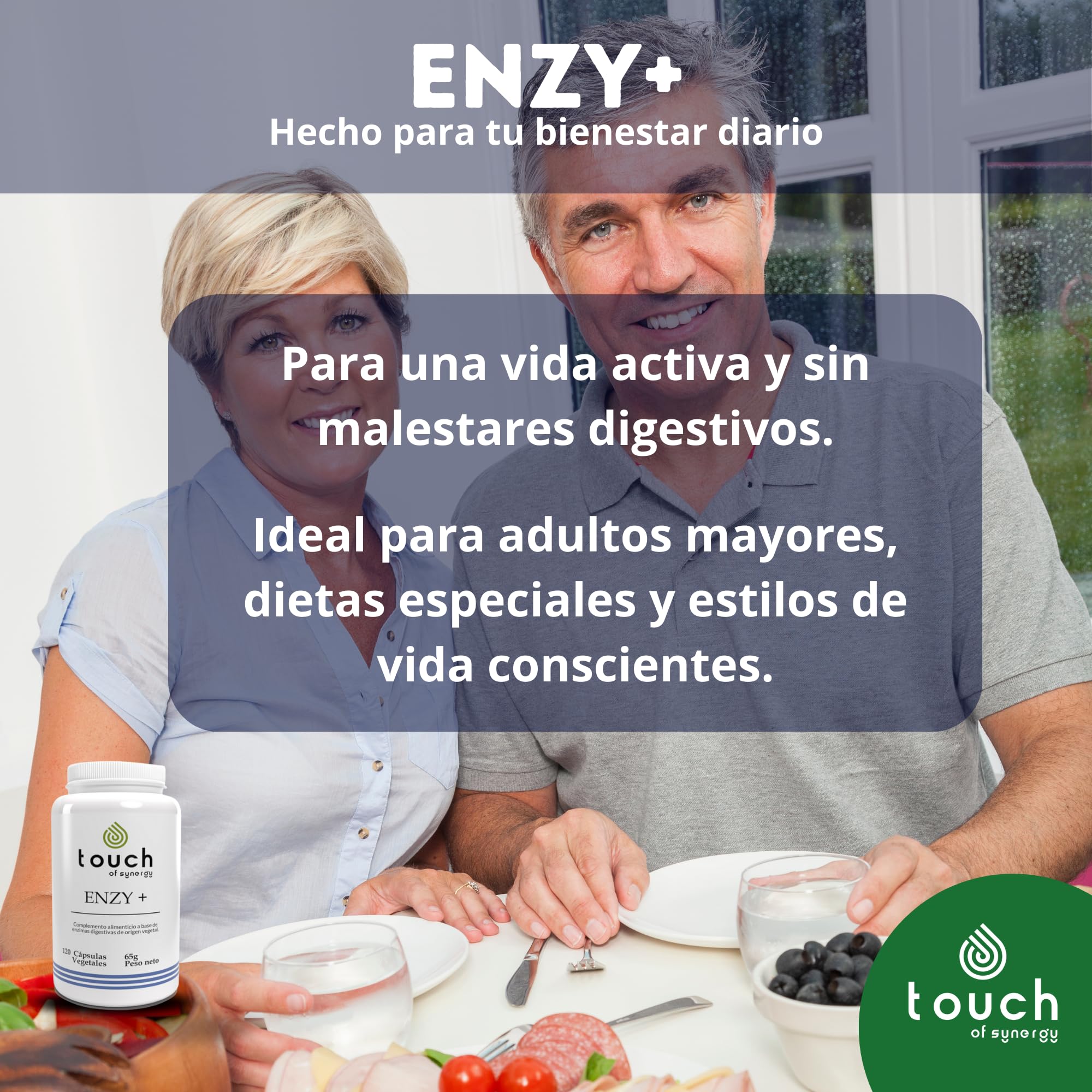 ENZY+ – Complejo de Enzimas Digestivas – Mejora la Digestión y Absorción de Nutrientes – Alivio de Hinchazón y Malestar Estomacal – 120 Cápsulas Vegetales