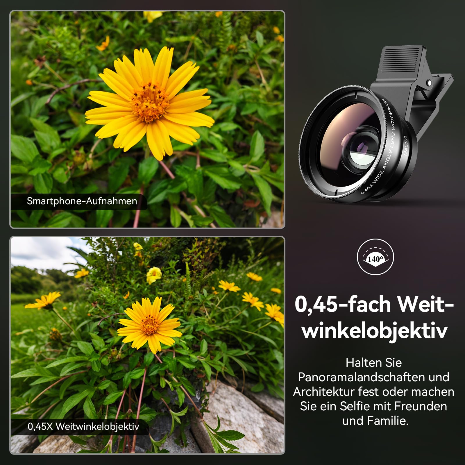 Evil Eye Universal Handykamera Objektiv Set, 0,45X Weitwinkel & 12,5X Makro mit Universalclip, Kompatibel mit iPhones & Android-Smartphones, Ideal für Reisen, Alltag & Social-Media-Fotografie