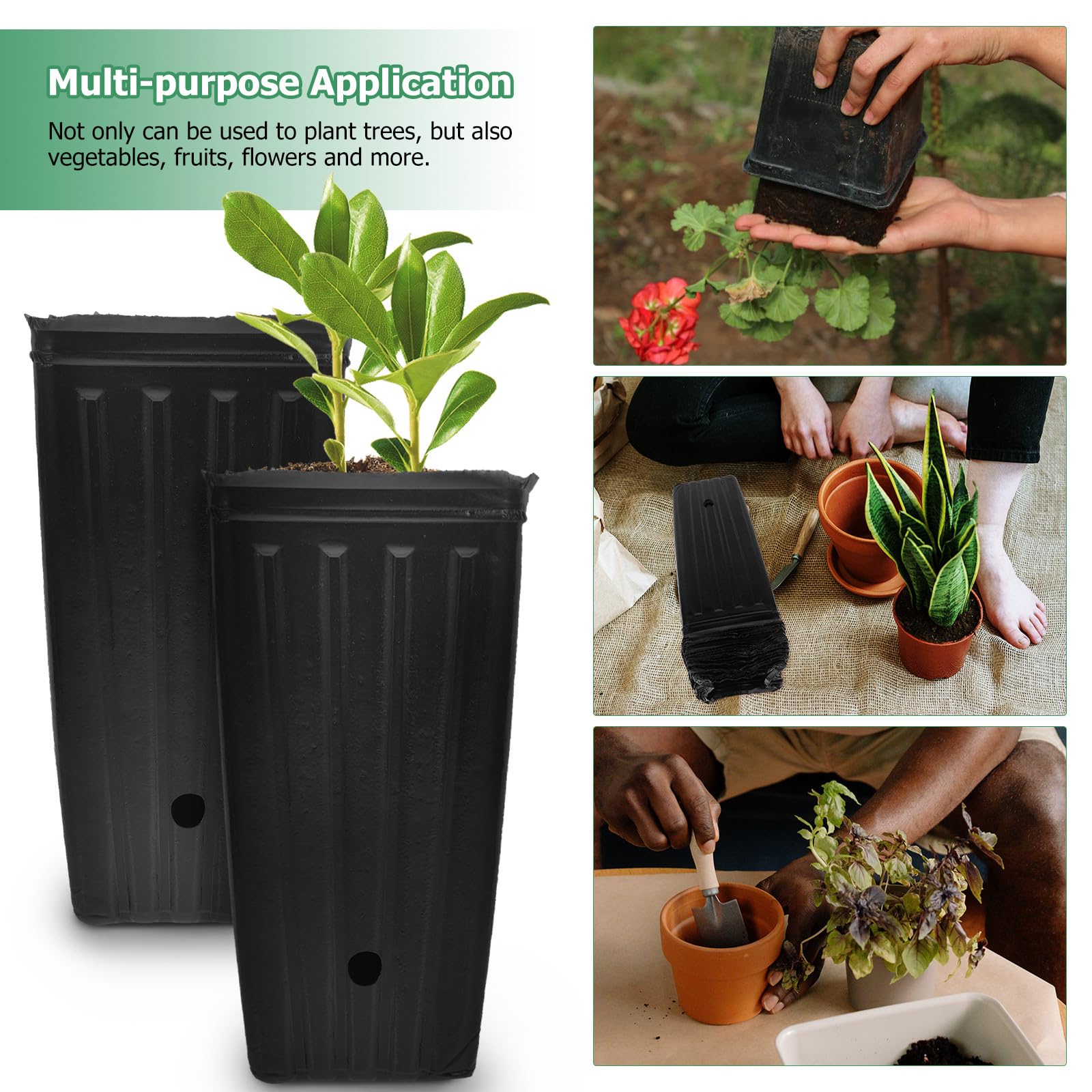 Toyvian 30 Macetas para Arboles de PP Negro, Vasos de Vivero para Cítricos, Hortalizas y Flores, Excelente Permeabilidad al Agua, 30 Piezas