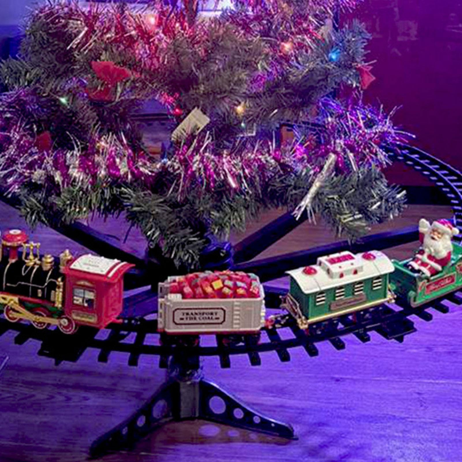 Kit de train électrique de Noël - Train jouet à piles avec 8 pièces de | piste | Décoration d'arbre rond pour et adultes | Train de vacances électrique fabriqué en mate ABS respectueux de