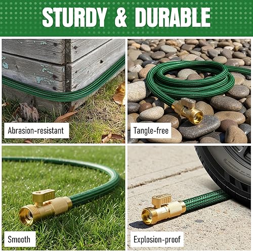 Miniatura 8 de Manguera de jardín de 25 pies, manguera de agua no expansible, flexible y ligera, resistente a las torceduras, a prueba de fugas, resistente, tela