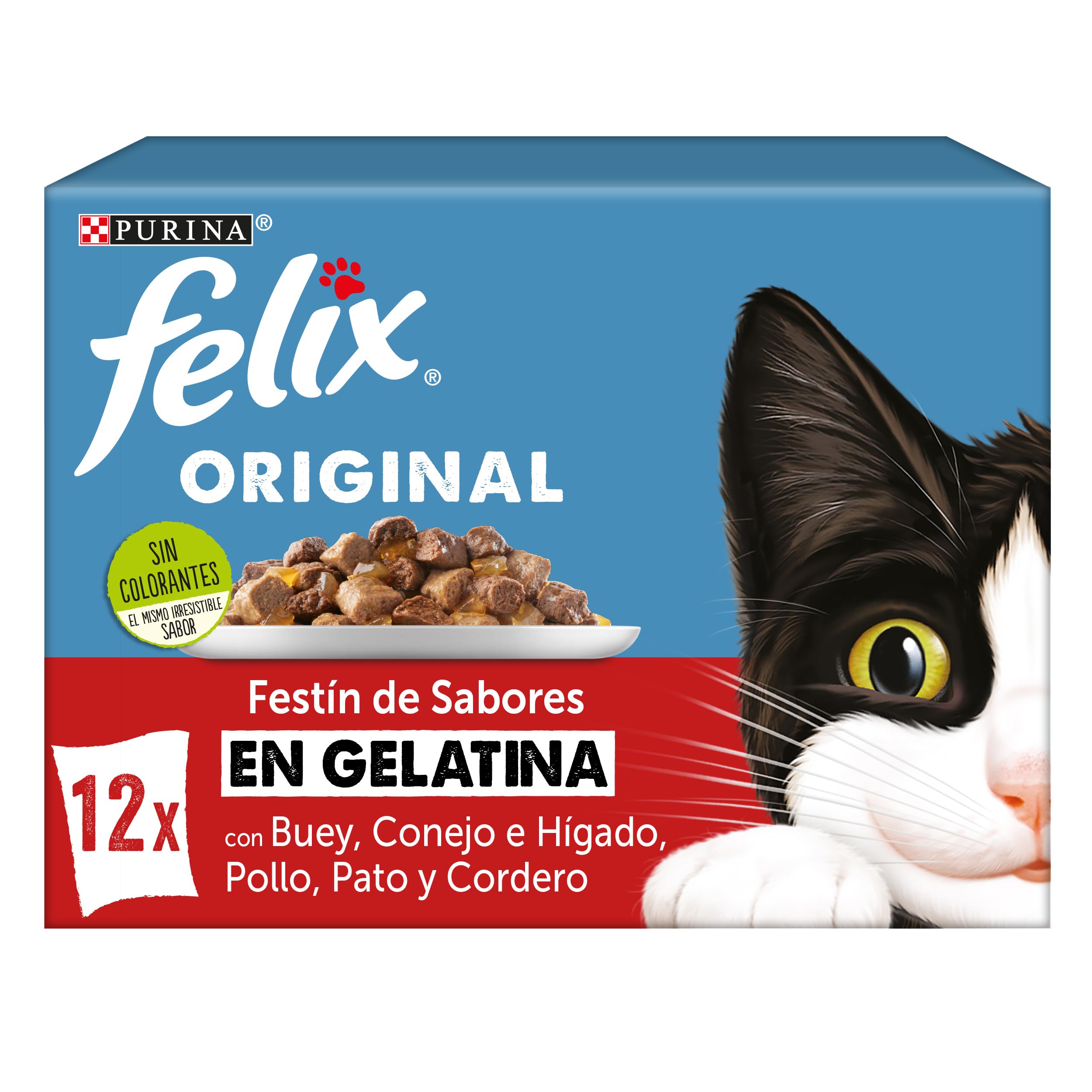 Felix Purina Gelatina Comida Húmeda para Gato Adulto Pack Surtido Carnes, 12 sobres de 85g