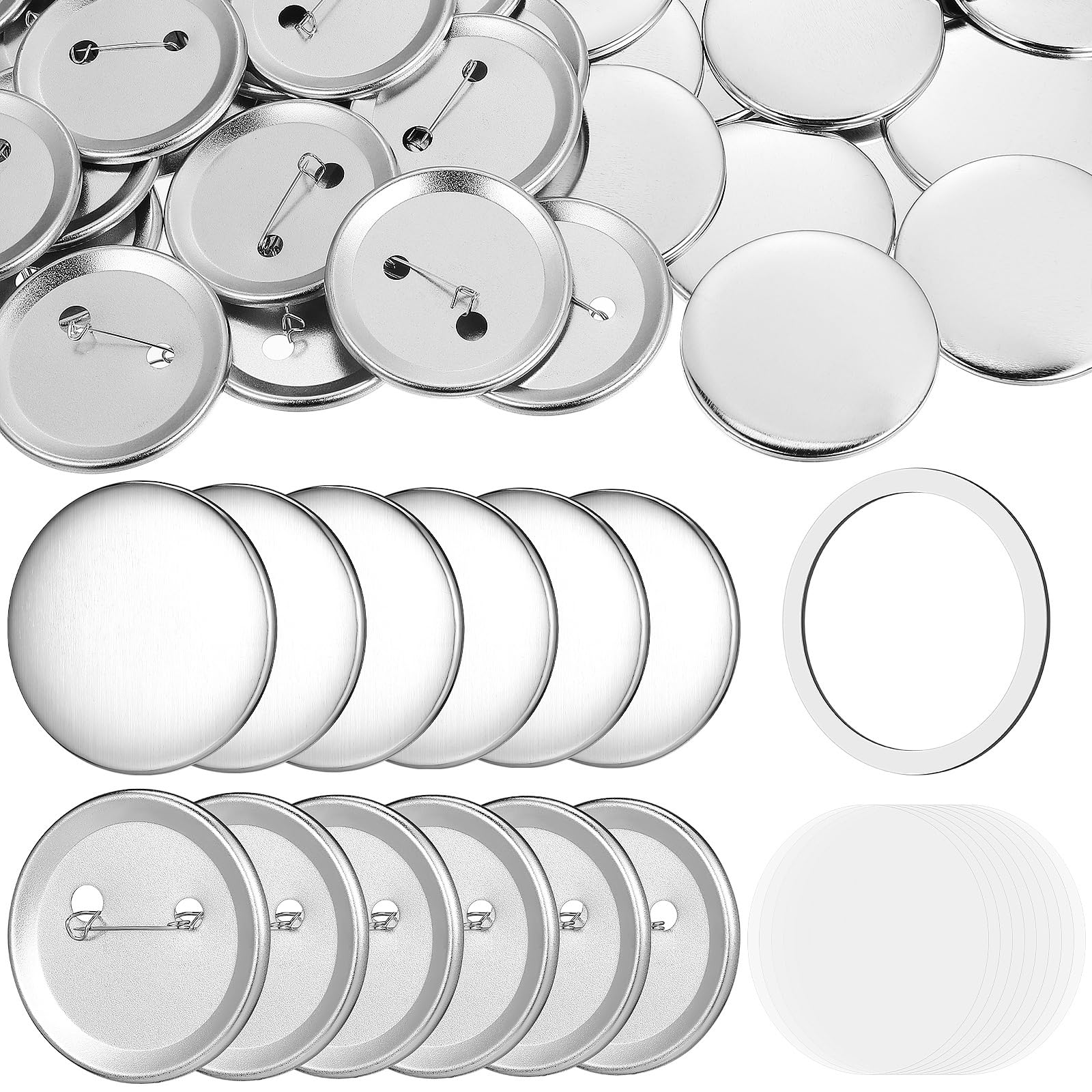 100 Pezzi 58 Mm/2,25 Pollici Pulsante Vuoto Distintivo Per Macchina A Bottone, Spille In Metallo Con Guscio In Metallo, Pellicola Trasparente
