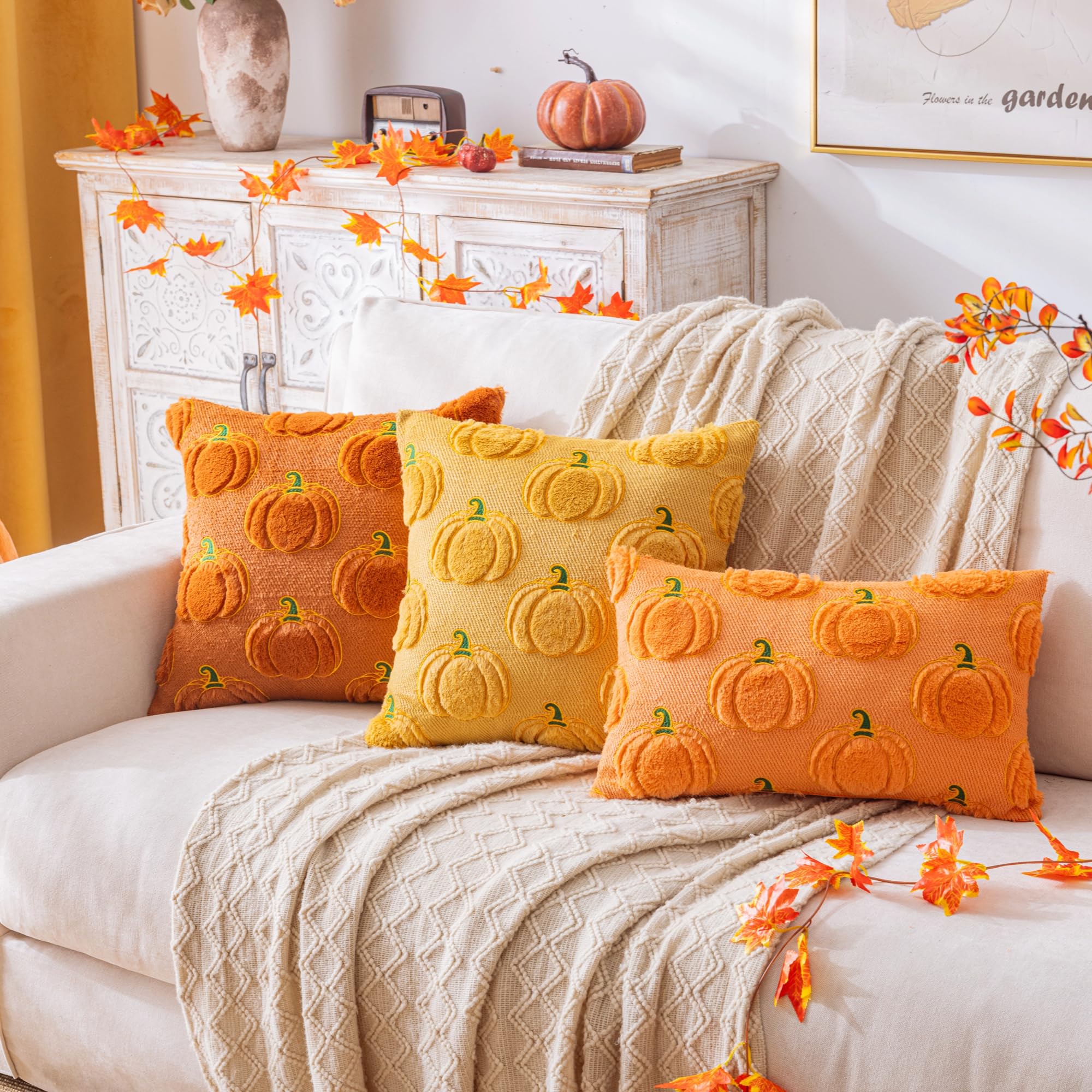 AQOTHES Fall Pumpkin Orange Throw Pillow Covers 20x20 Set of 2
