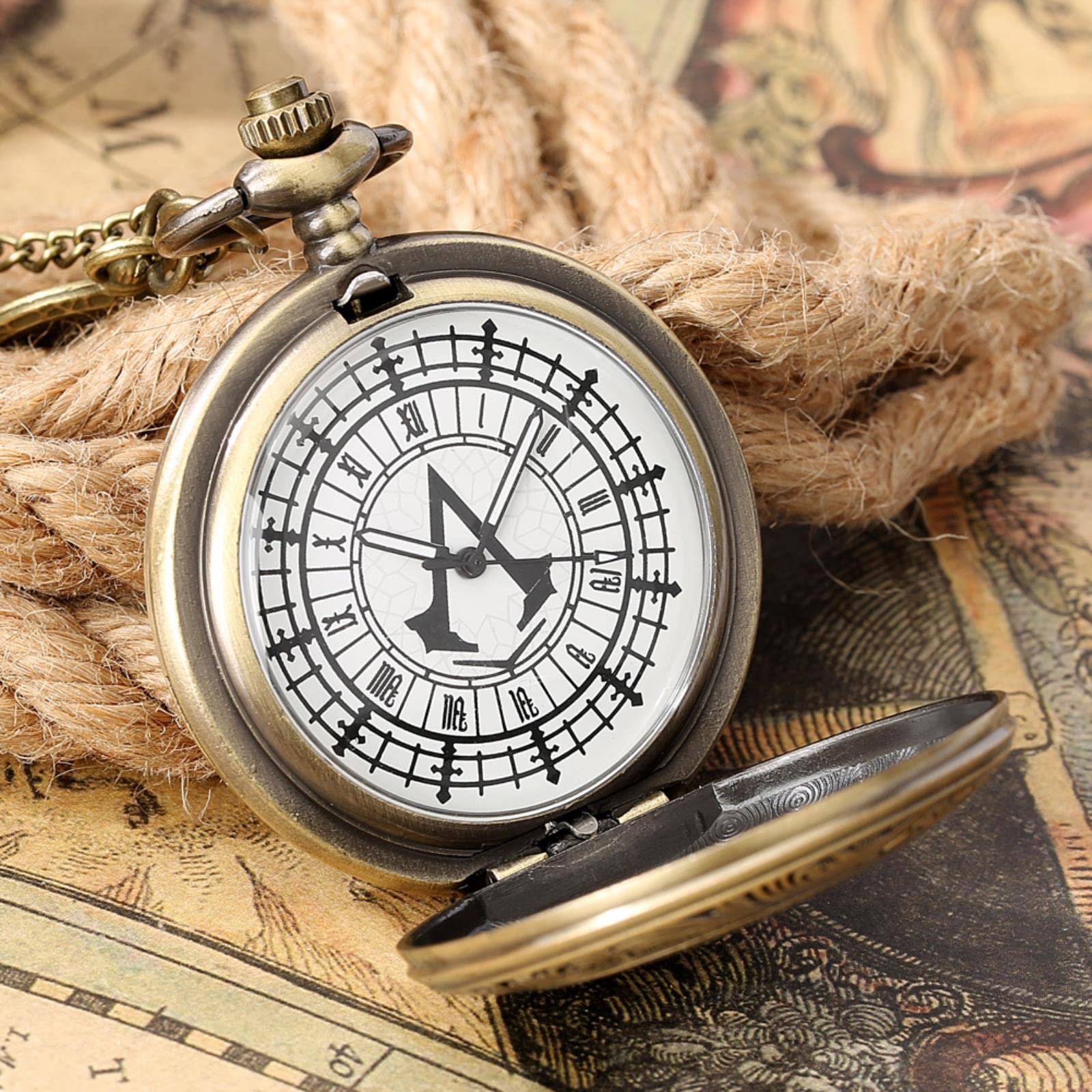 1 szt. Antique Hollow Assassin's Creed Dial Steampunk Cyfry rzymskie Naszyjnik Wisiorek-,Zegarki kieszonkowe