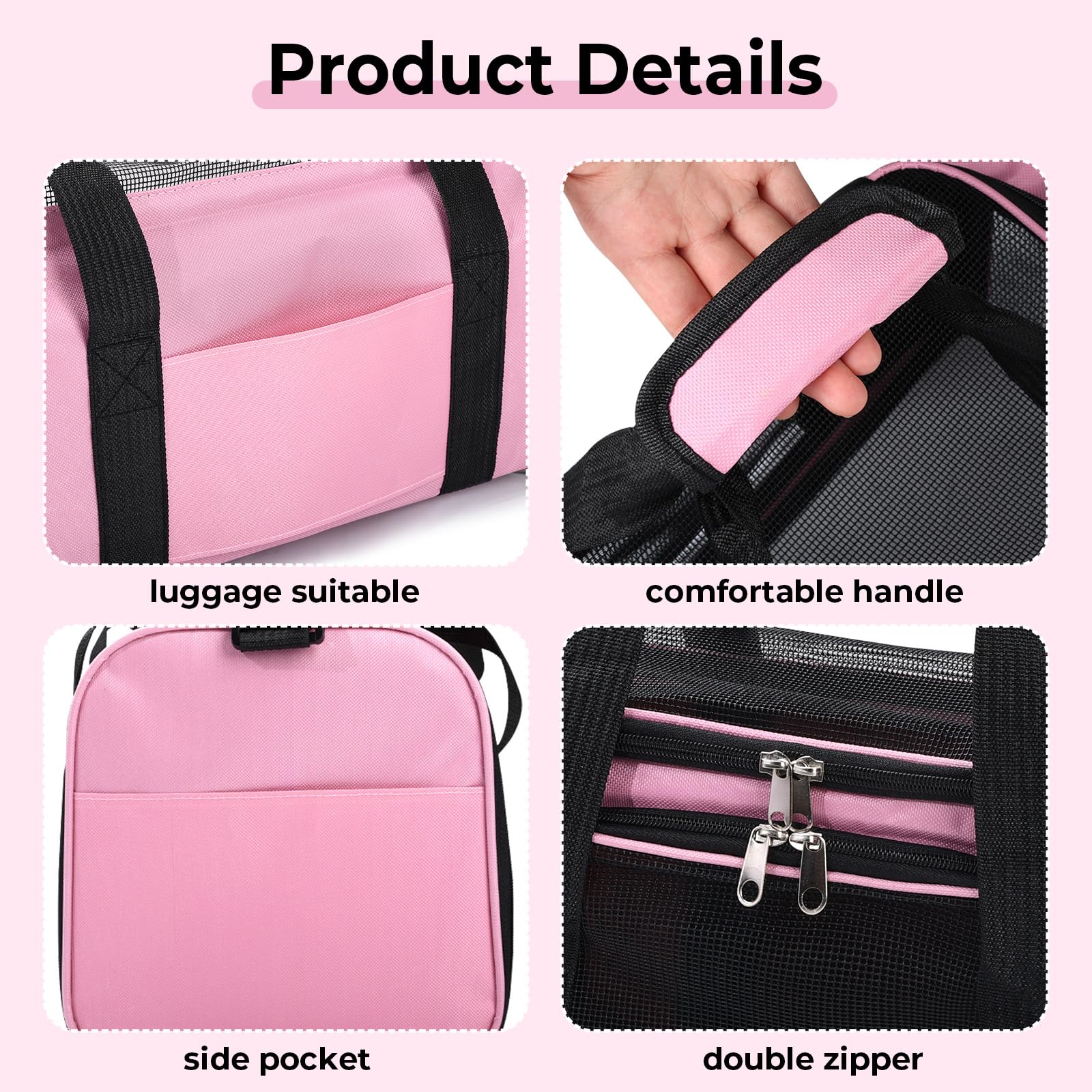Sac de Transport pour Chat et Chien jusqu'à 5.5 kg,Caisse de Transport Pliable avec Bandoulière Réglable et Matelas Souple–Respirant,Lavable,pour Voyage,Voiture,Vétérinaire(Rose,40x25x25cm)