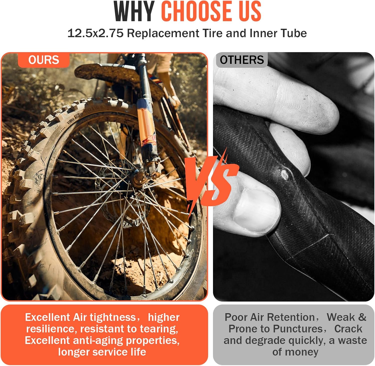 12.5x2.75 Tire and Inner Tube,2 Sets Replacement Knobby Tires for Razor MX350 MX400 Dirt Bike Rocket, X-Treme X-560, Compatible with 12 1/2x2 3/4 Electric Scooters