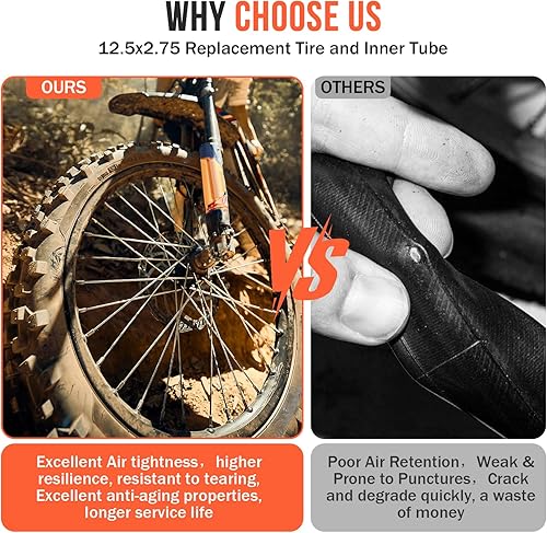 Miniatura 5 de Neumático y tubo interior de 12.5 x 2.75, 2 juegos de neumáticos Knobby de repuesto para Razor MX350 MX400 Dirt Bike Rocket, X-Treme X-560,