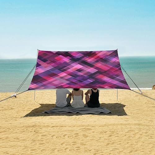Miniatura 5 de Rhomboid - Tienda de campaña de playa plegable UPF50+ resistente al agua con bolsillos de arena para camping, pesca, patio trasero, carpas